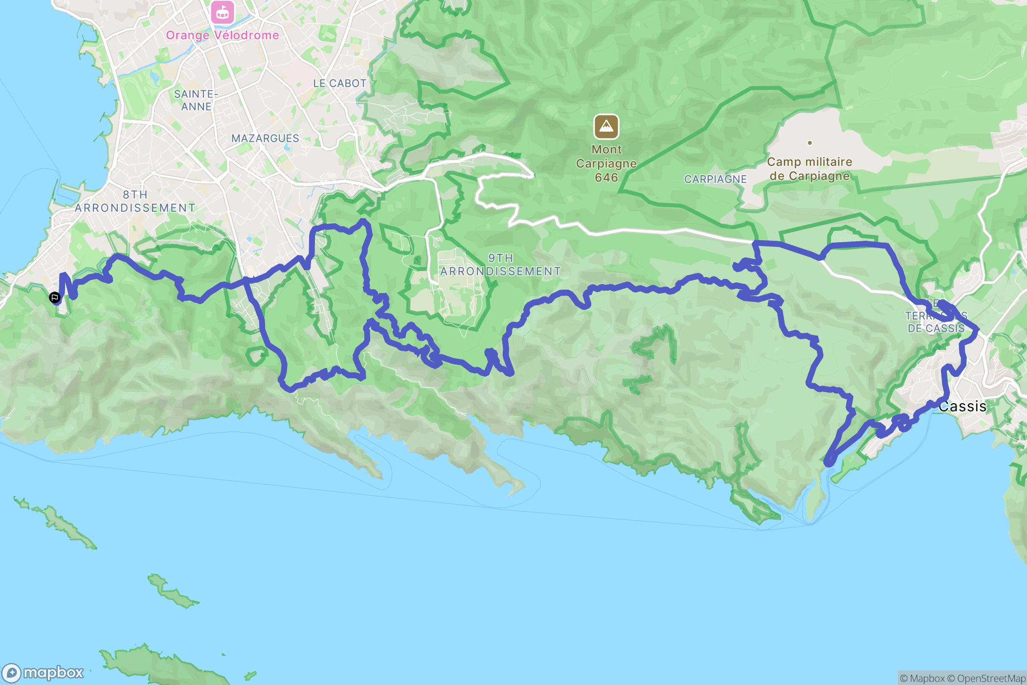 Marseille : carte du parcours de randonnée - France
