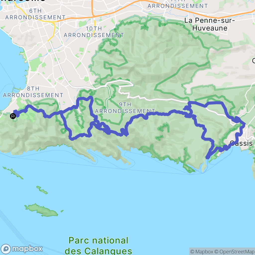 Marseille : carte du parcours de randonnée - France