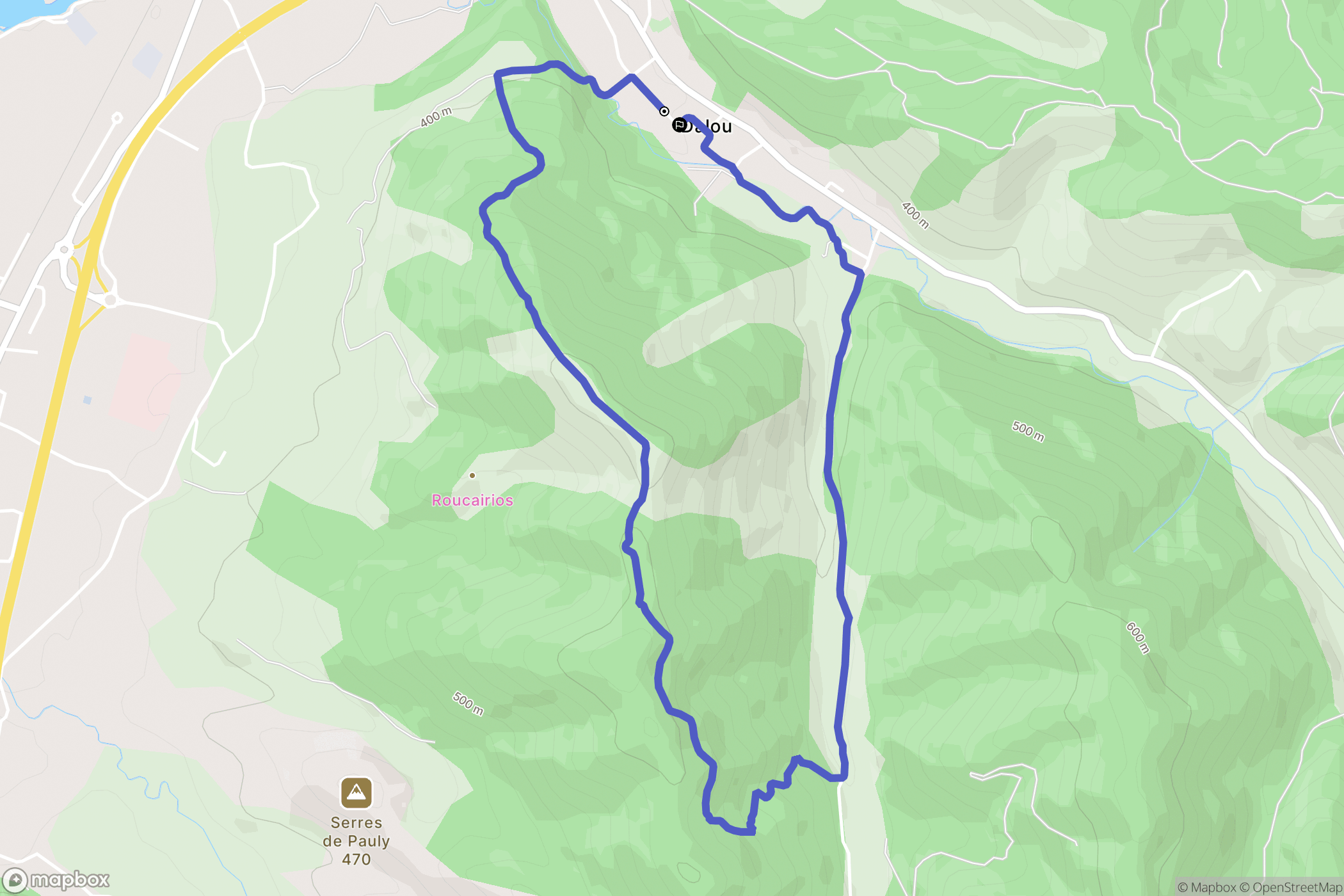 Dalou : carte du parcours de randonnée - France