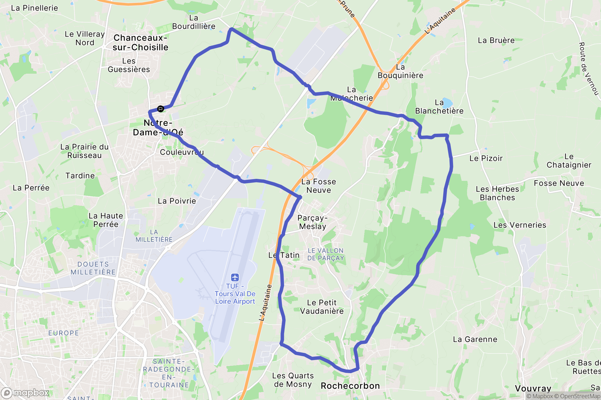 Notre-Dame-d'Oé : carte du parcours de randonnée - France