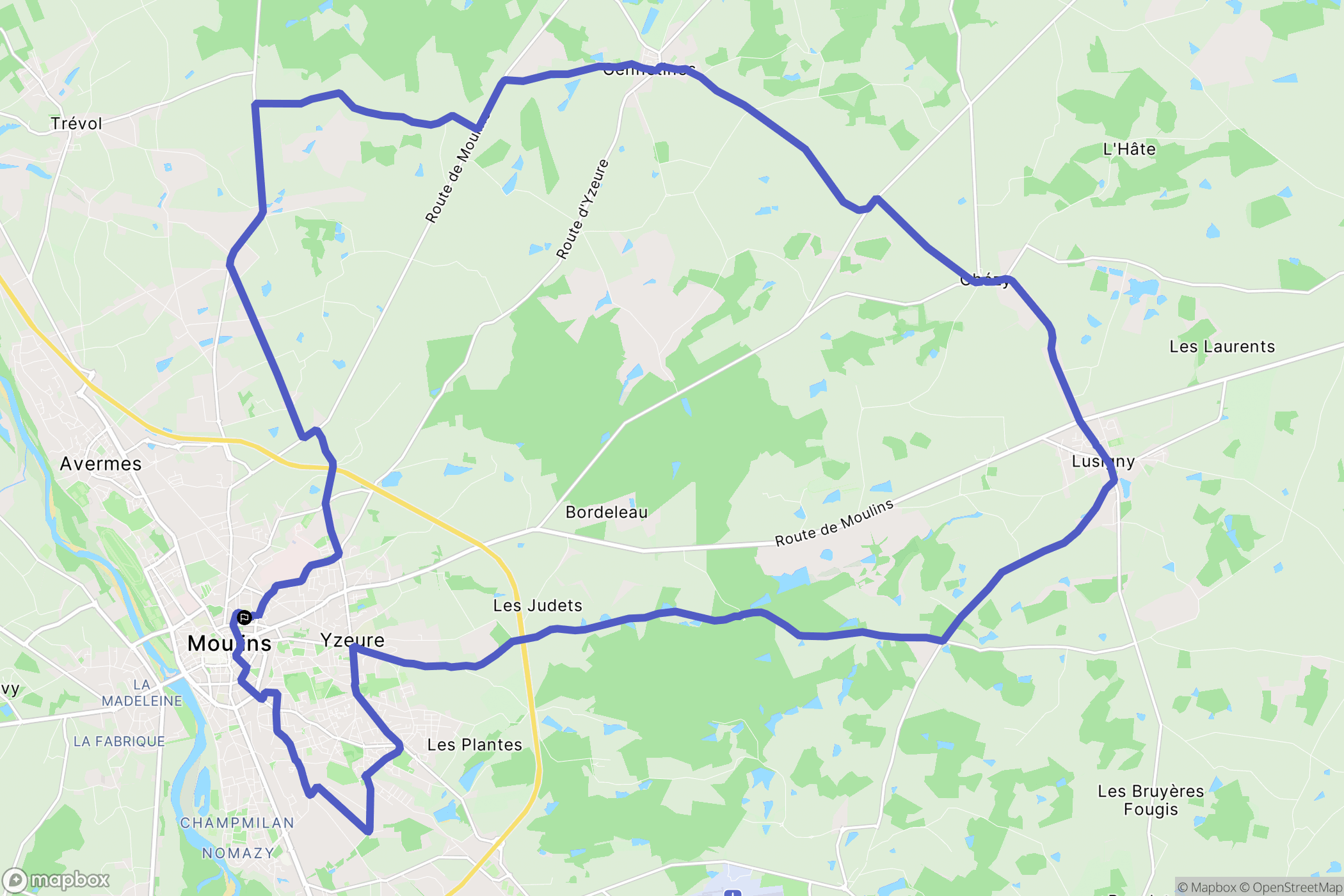 Moulins : carte du parcours de randonnée - France