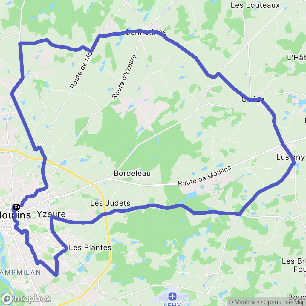 Moulins : carte du parcours de randonnée - France