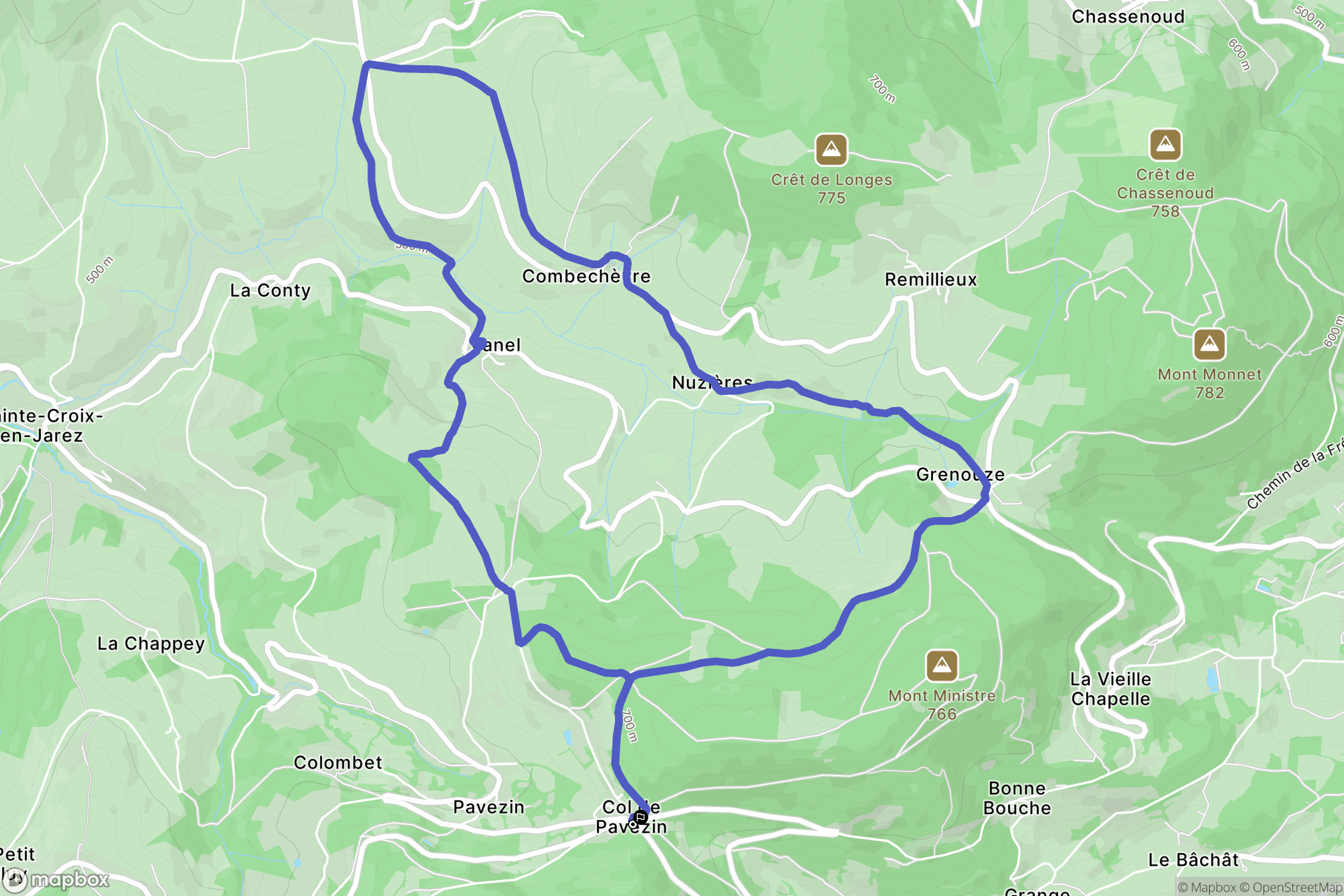 Chuyer : carte du parcours de randonnée - France