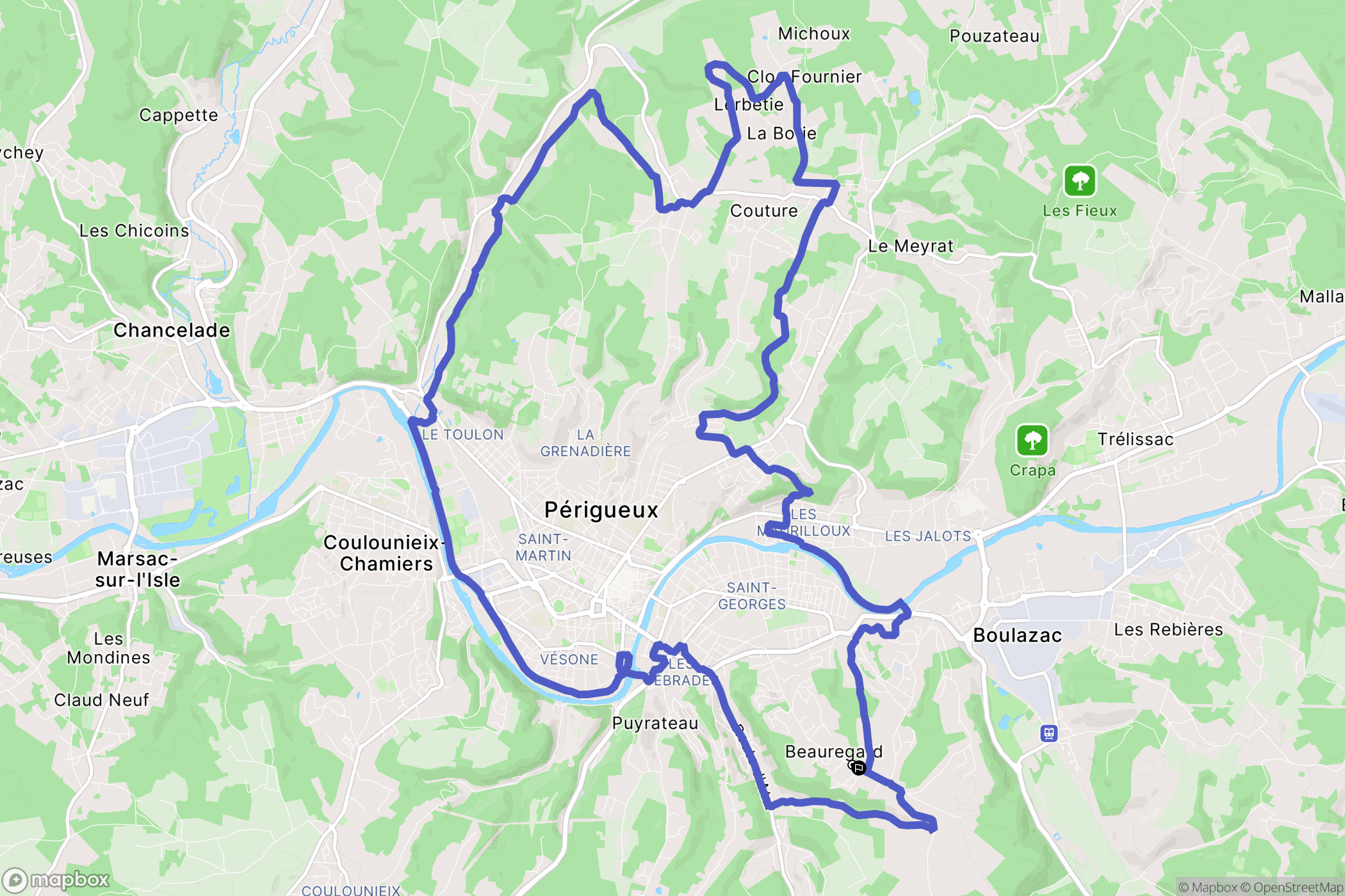 Boulazac Isle Manoire : carte du parcours de randonnée - France