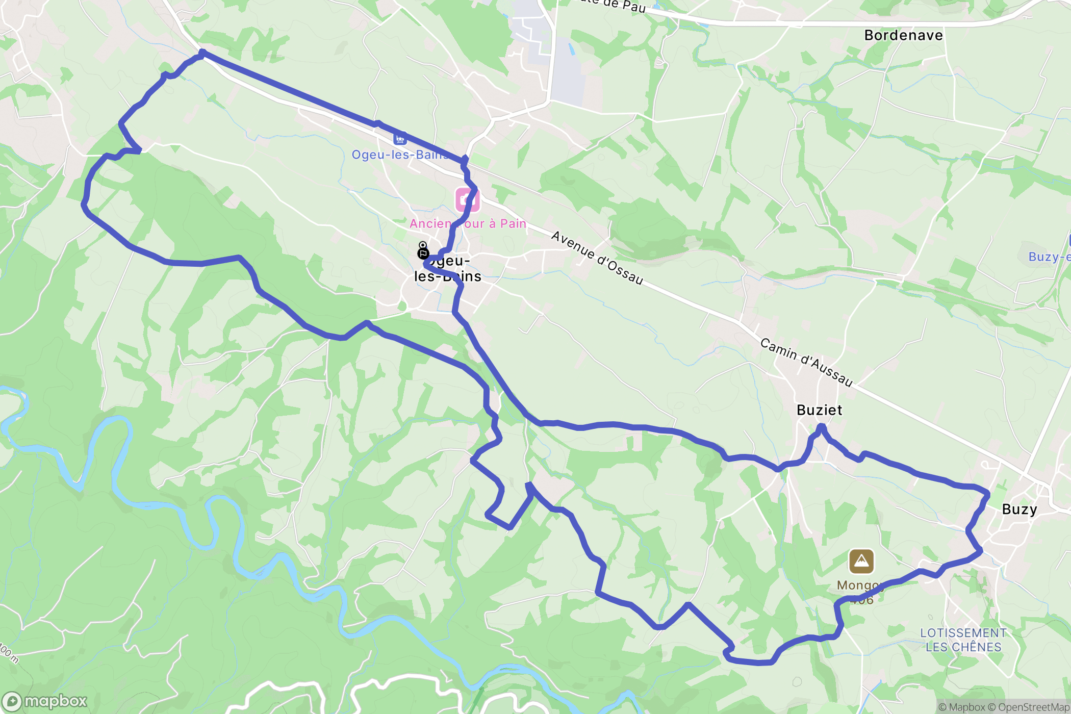 Ogeu-les-Bains : carte du parcours de randonnée - France