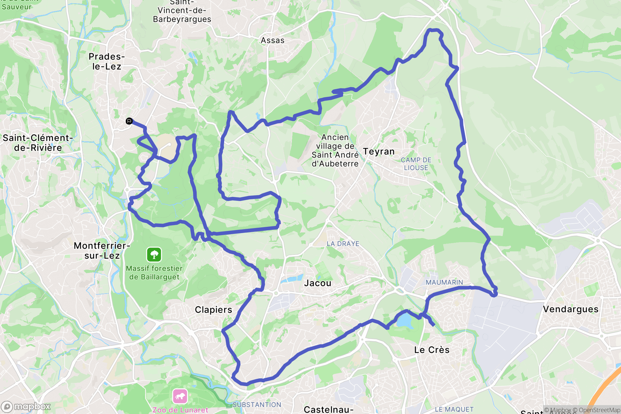 Prades-le-Lez : carte du parcours de randonnée - France