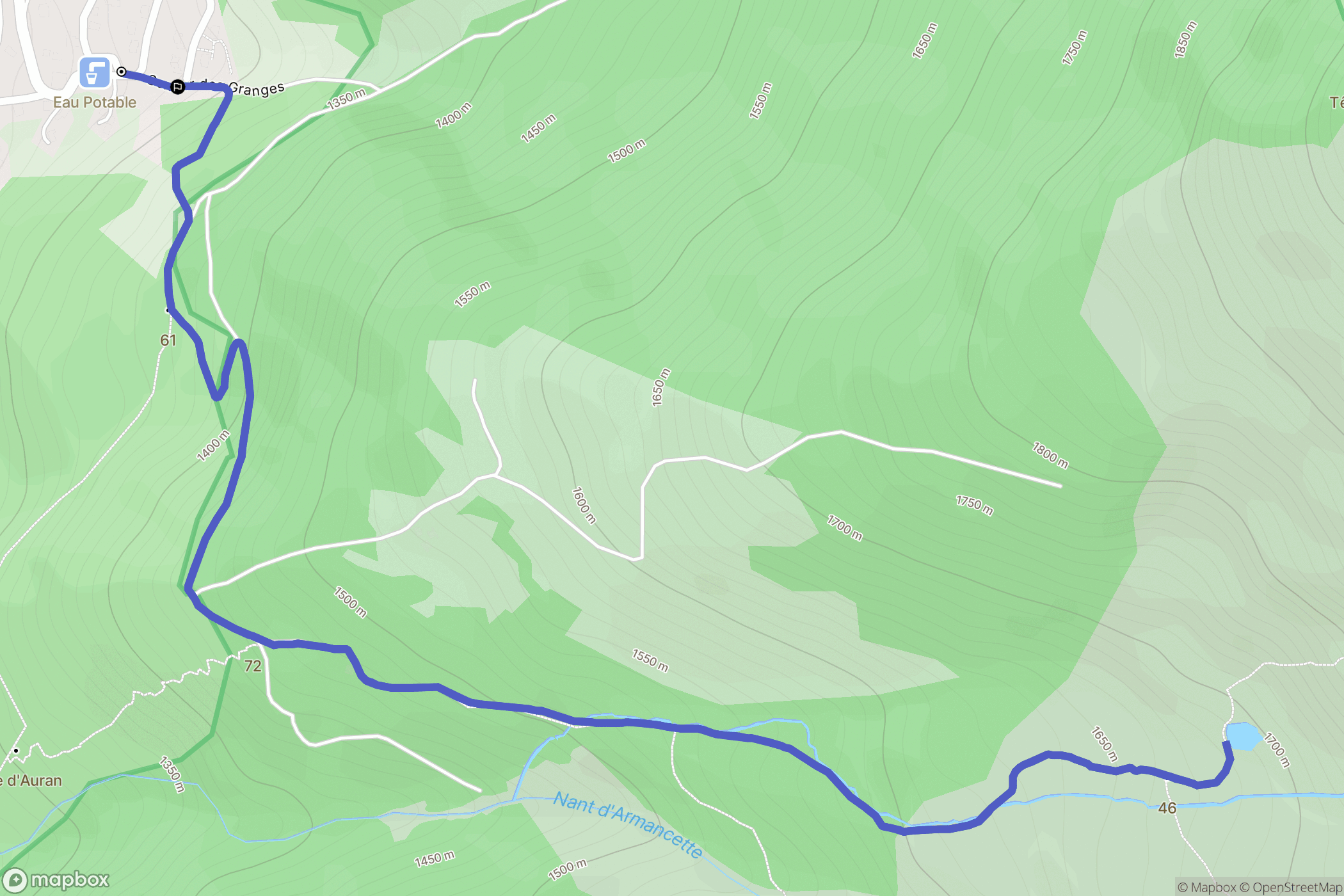 Les Contamines-Montjoie : carte du parcours de randonnée - France