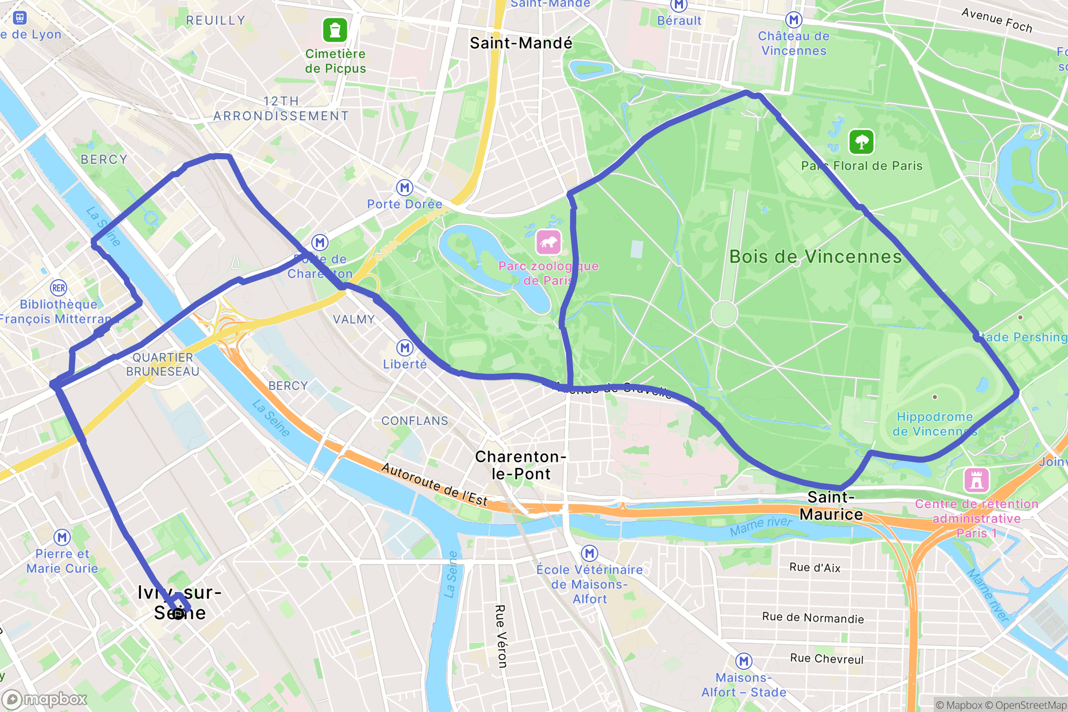 Ivry-sur-Seine : carte du parcours de randonnée - France