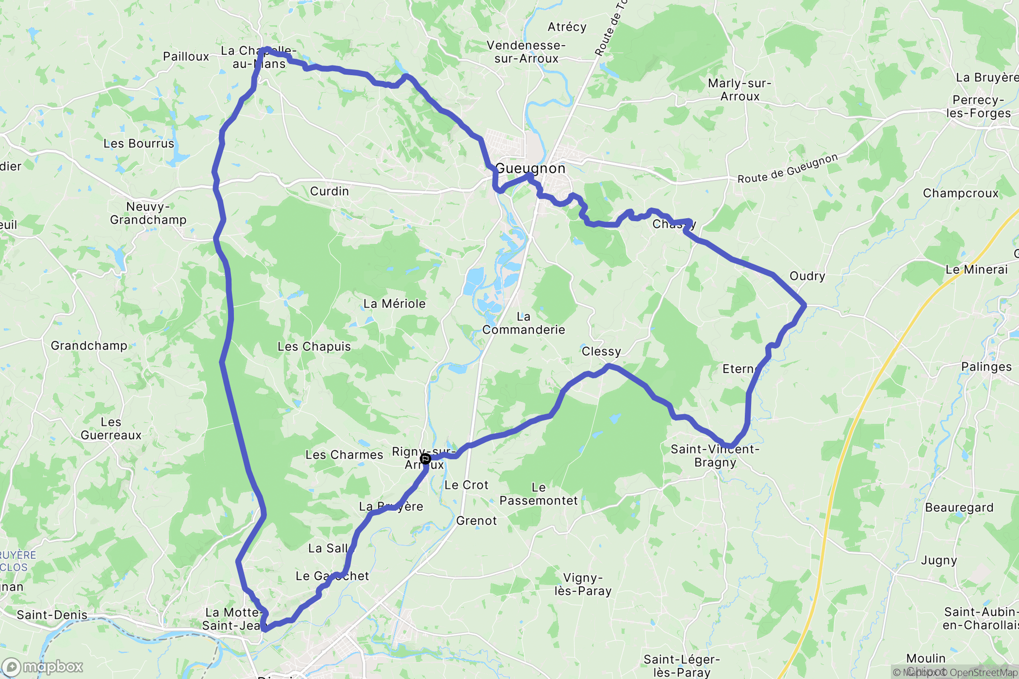 Rigny-sur-Arroux : carte du parcours de randonnée - France
