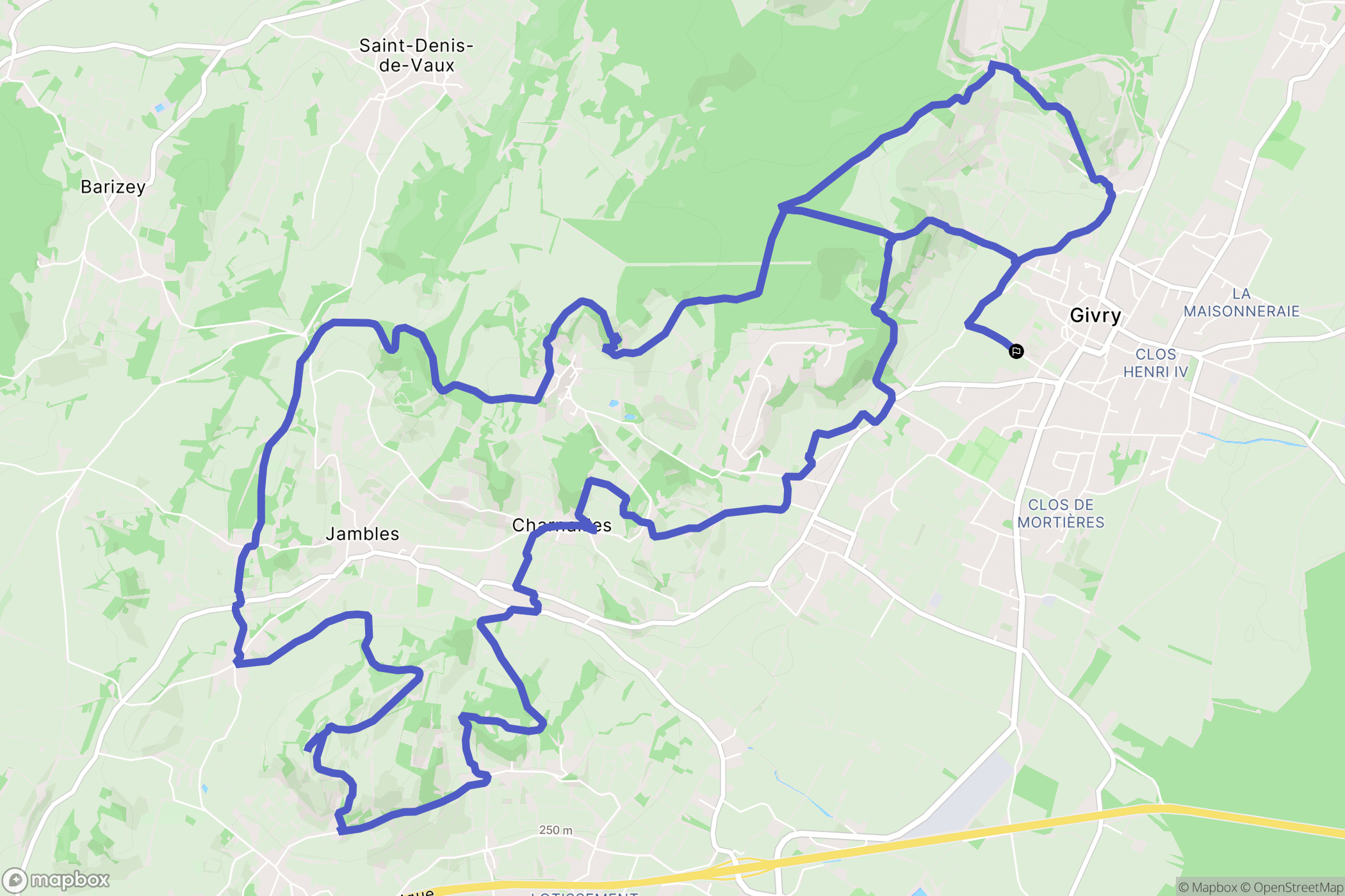 Givry : carte du parcours de randonnée - France