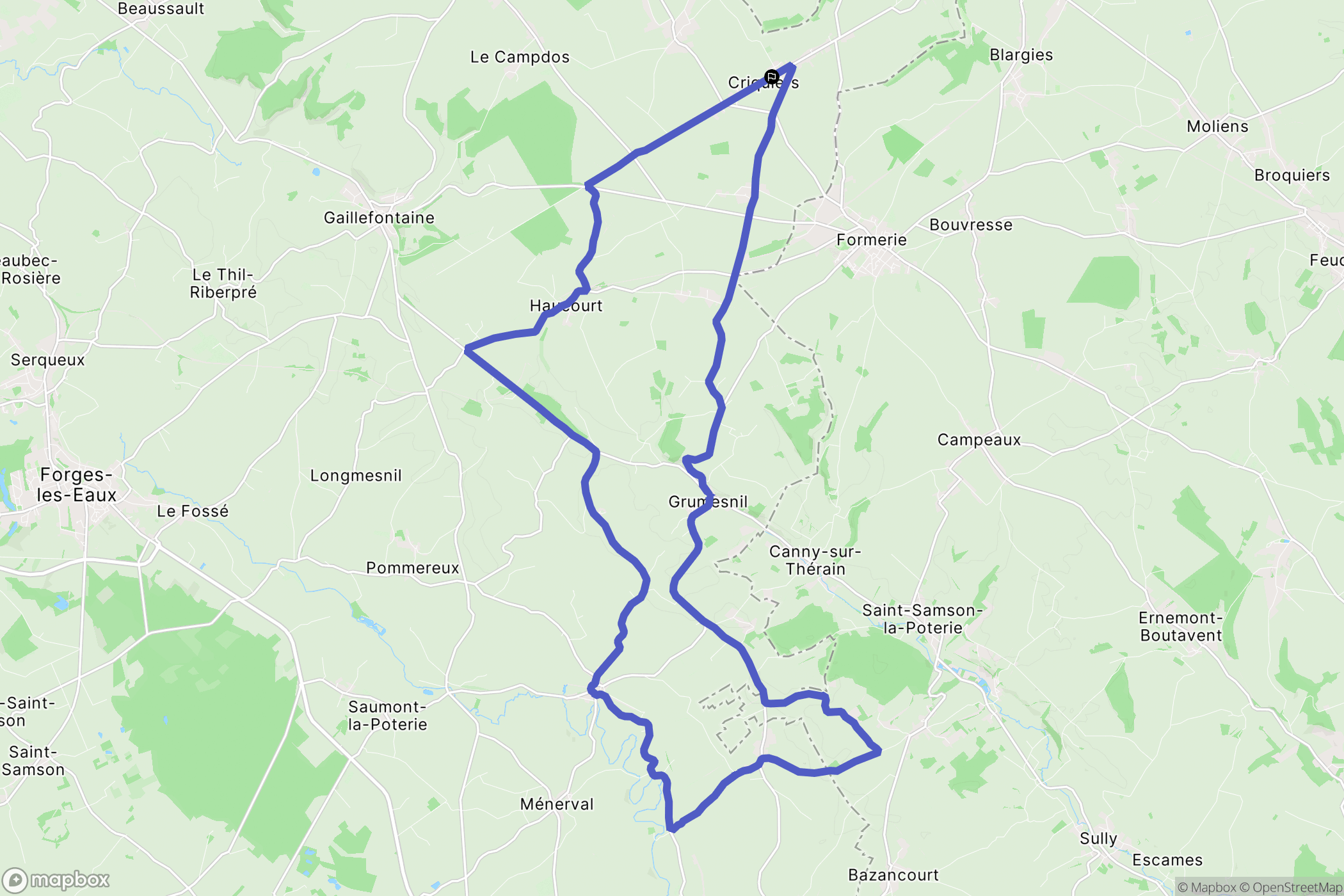 Criquiers : carte du parcours de randonnée - France