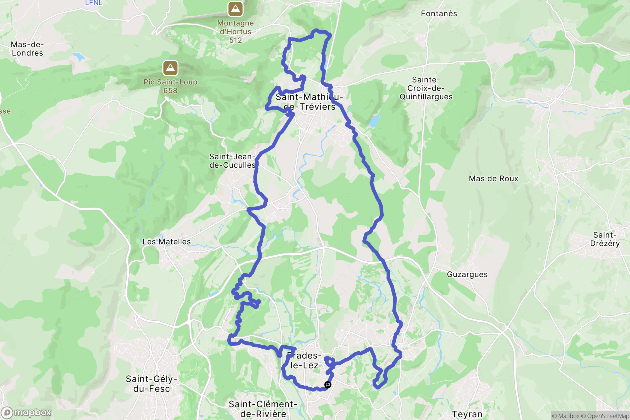 Prades-le-Lez : carte du parcours de randonnée - France
