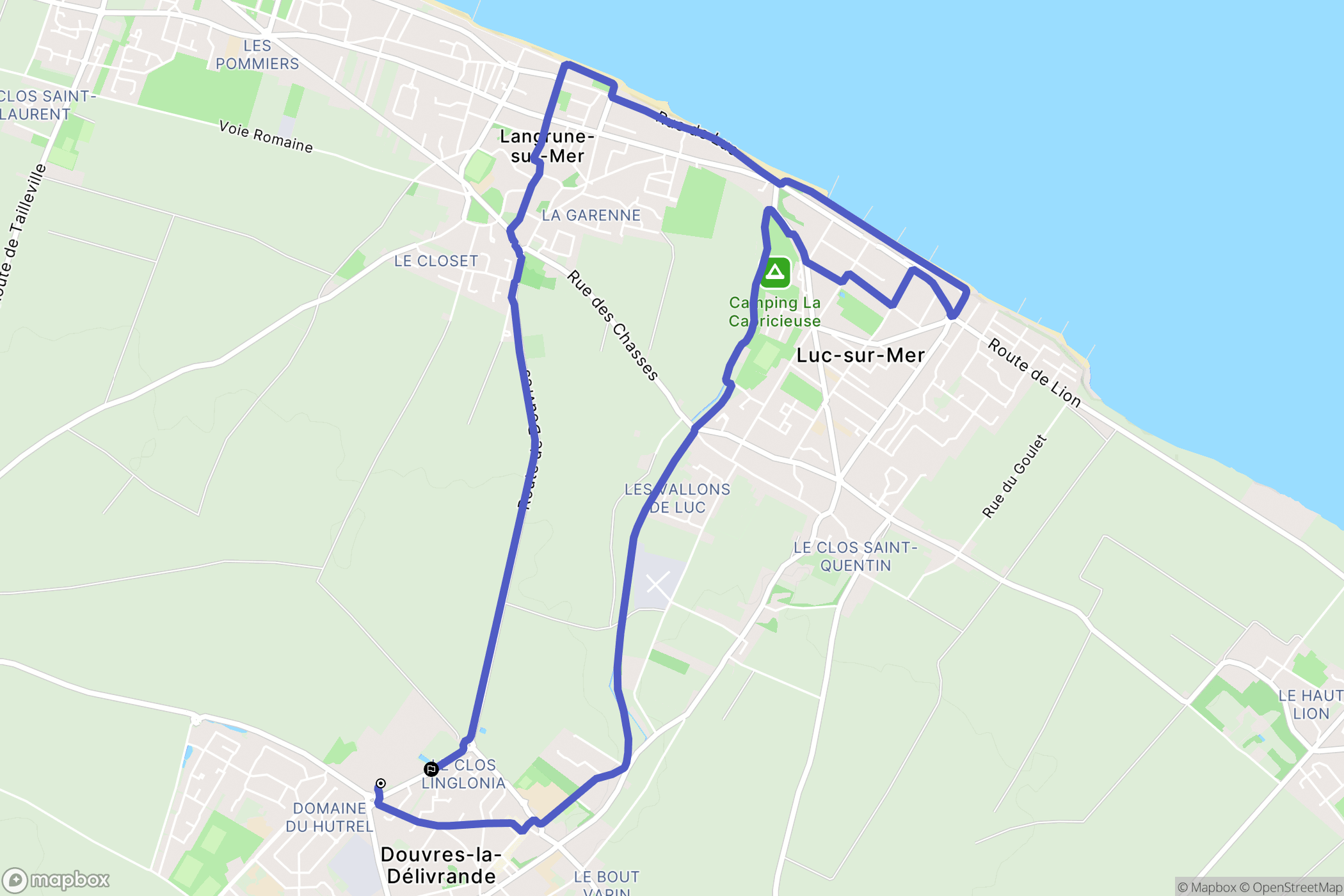 Douvres-la-Délivrande : carte du parcours de randonnée - France