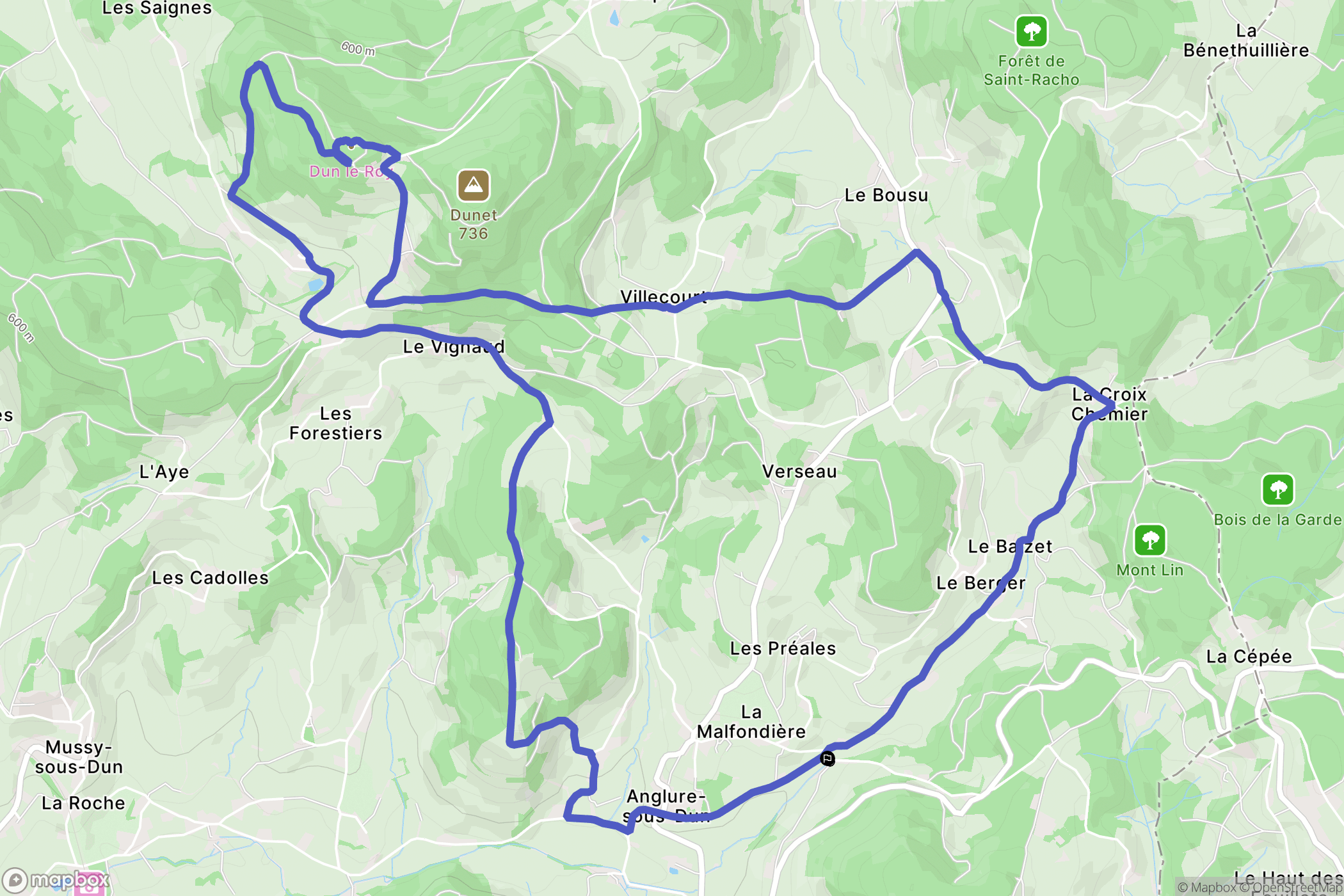 Anglure-sous-Dun : carte du parcours de randonnée - France