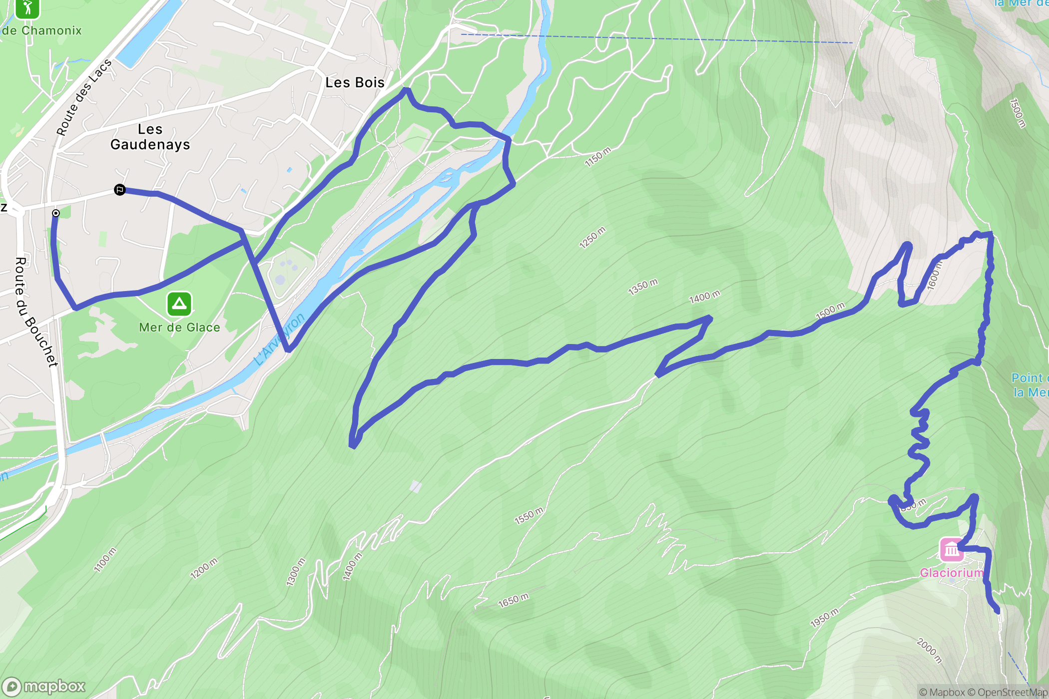 Chamonix-Mont-Blanc : carte du parcours de randonnée - France