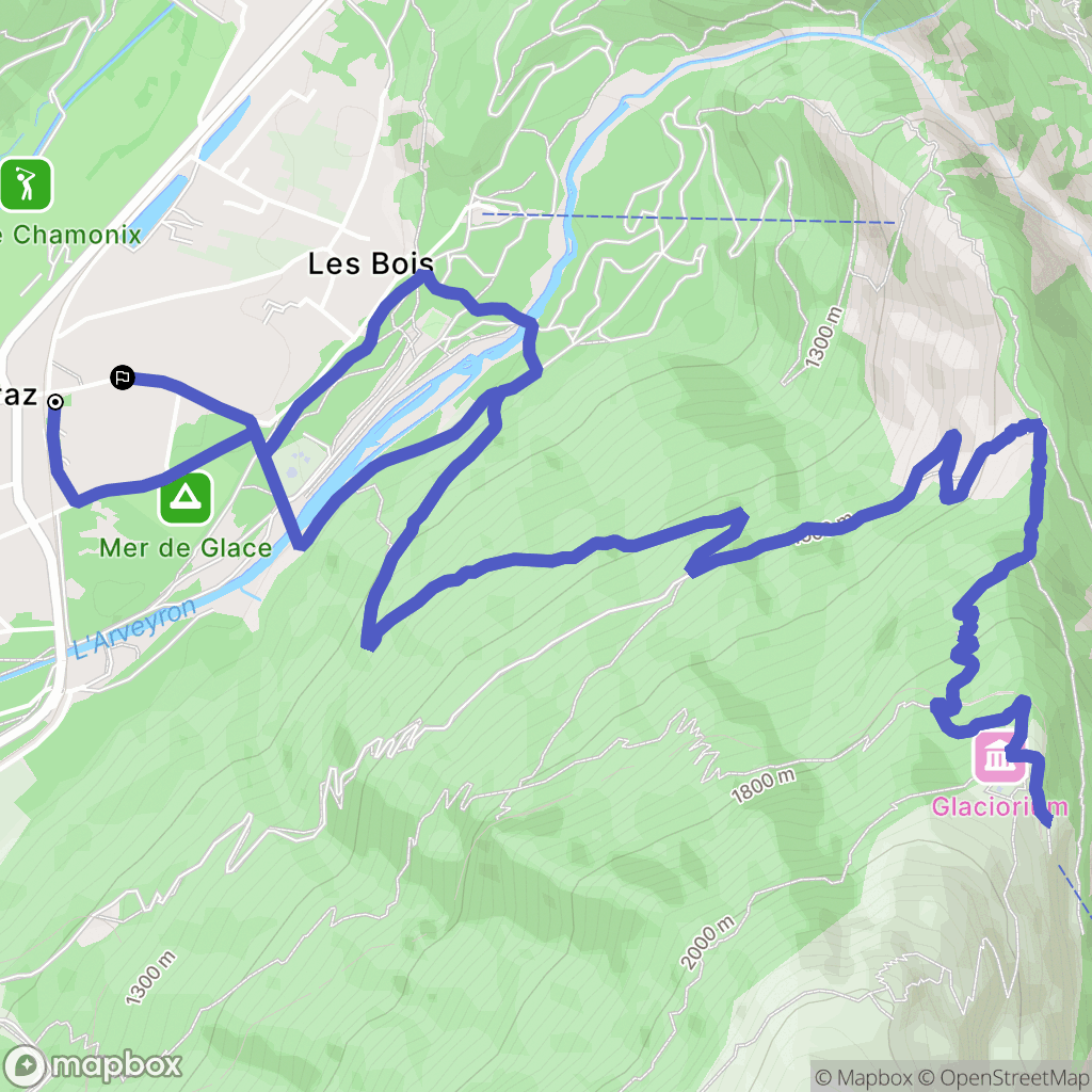 Chamonix-Mont-Blanc : carte du parcours de randonnée - France