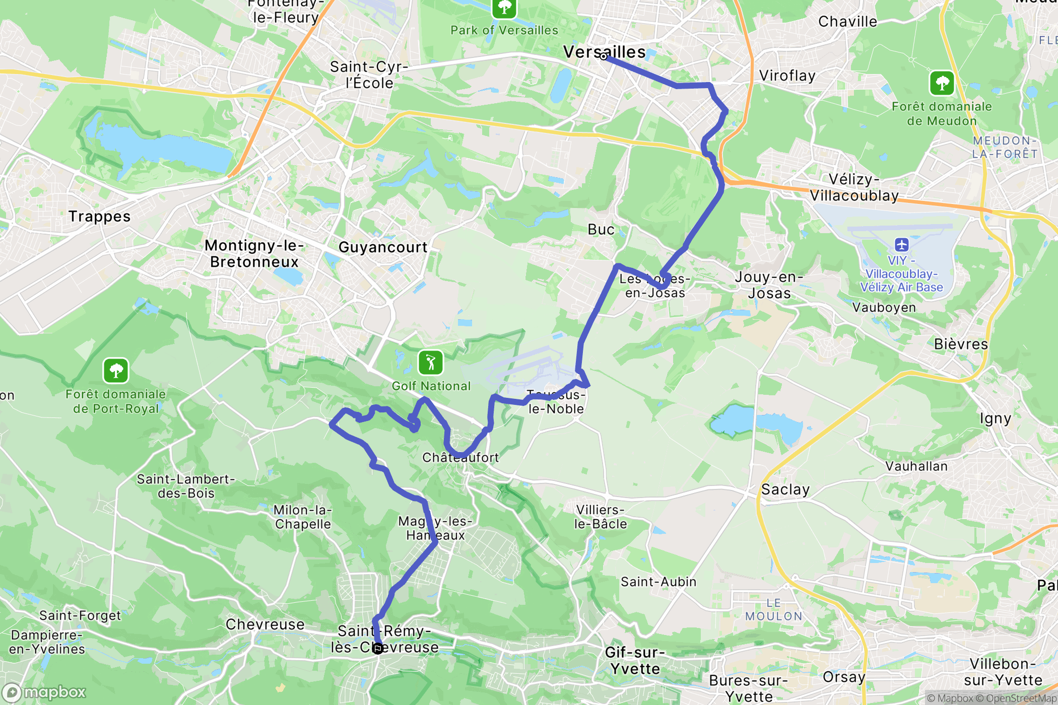 Versailles : carte du parcours de randonnée - France