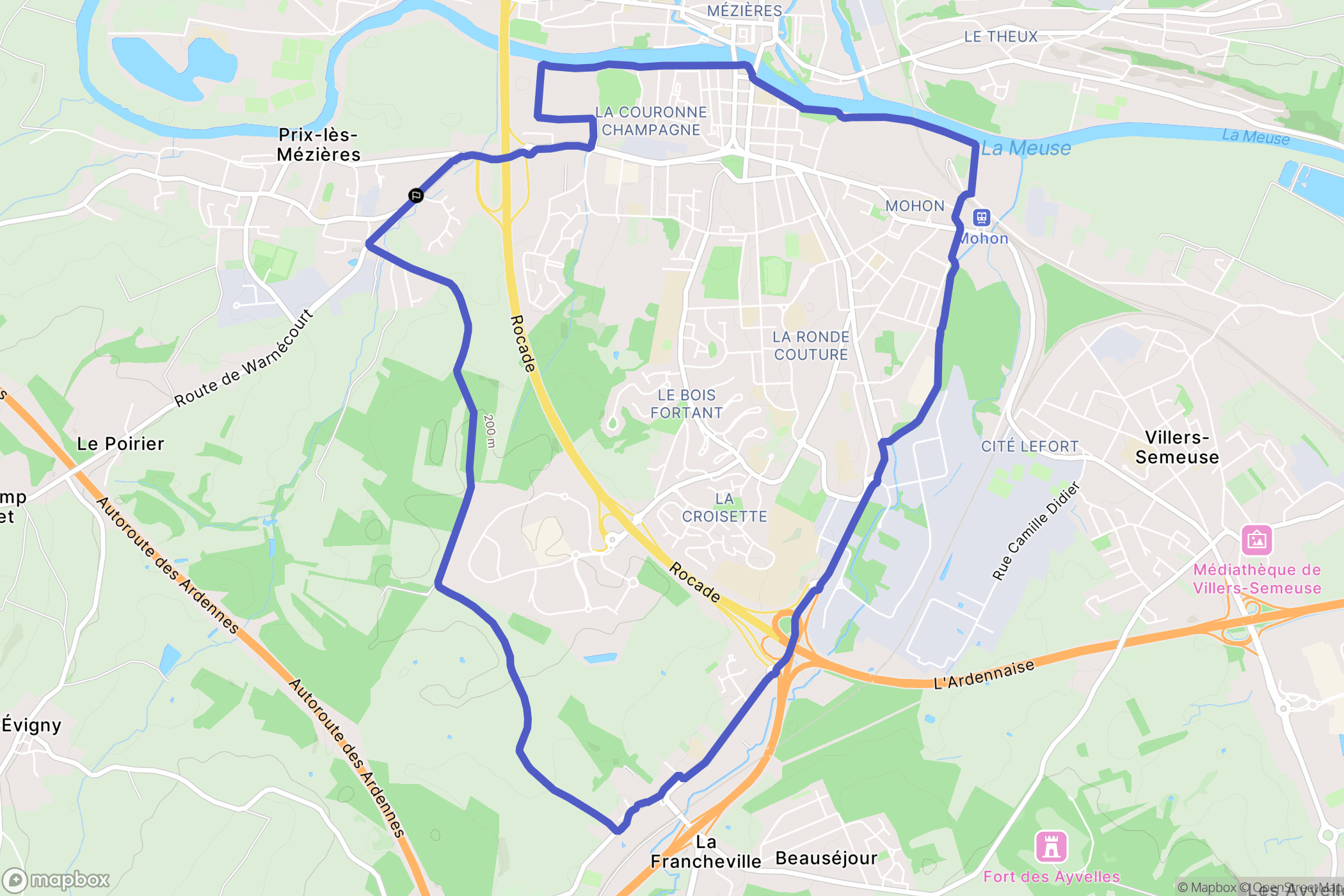 Prix-lès-Mézières : carte du parcours de randonnée - France