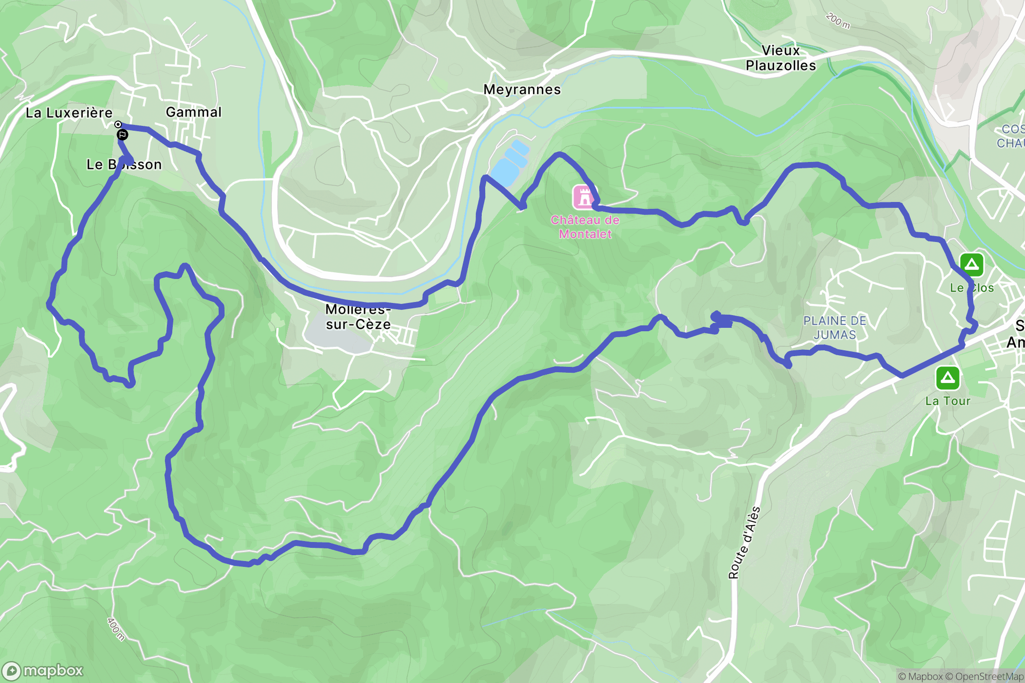 Molières-sur-Cèze : carte du parcours de randonnée - France