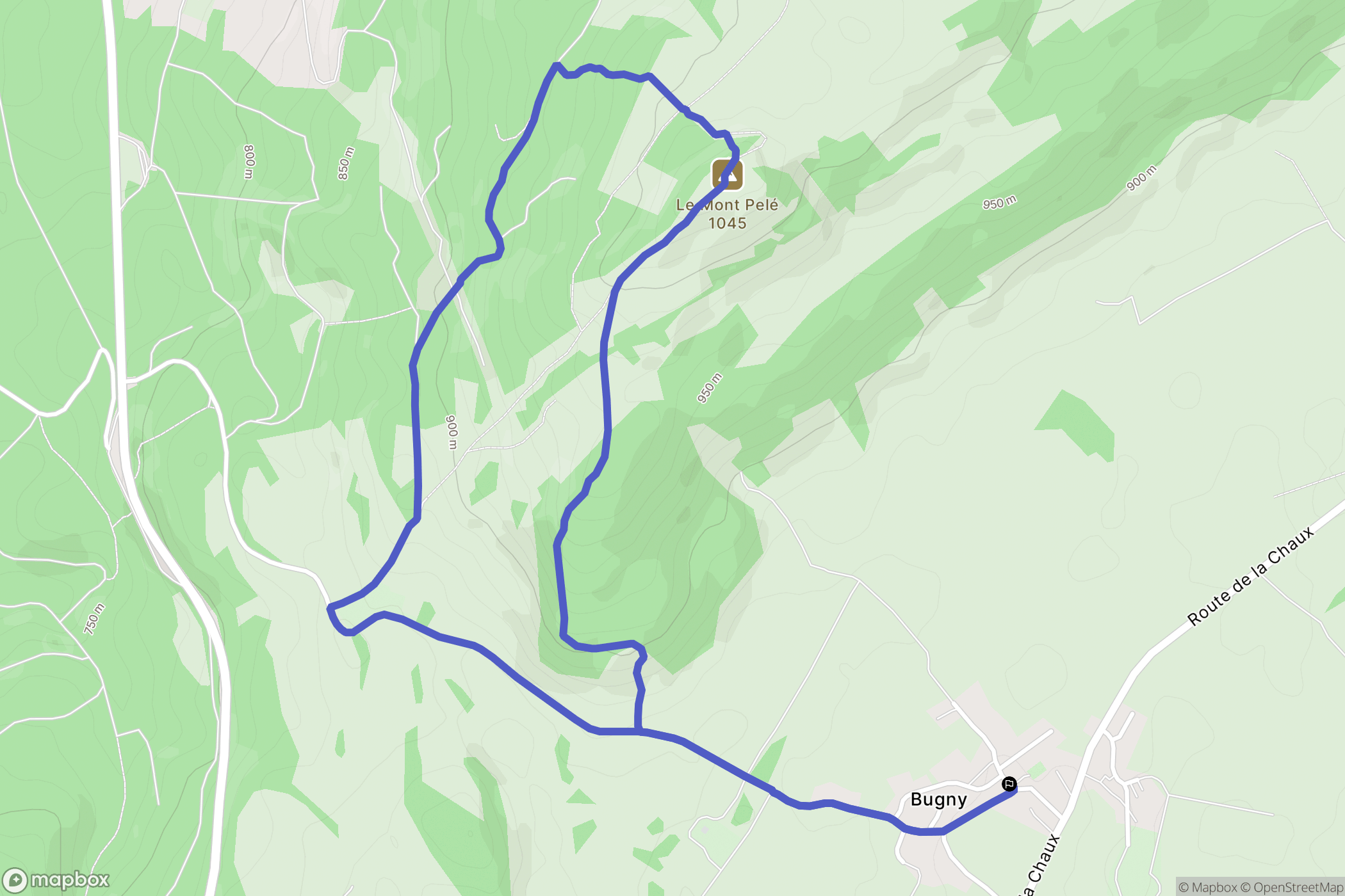 Bugny : carte du parcours de randonnée - France