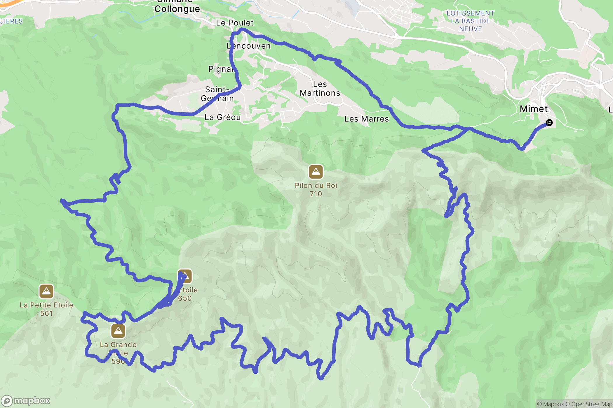 Mimet : carte du parcours de randonnée - France