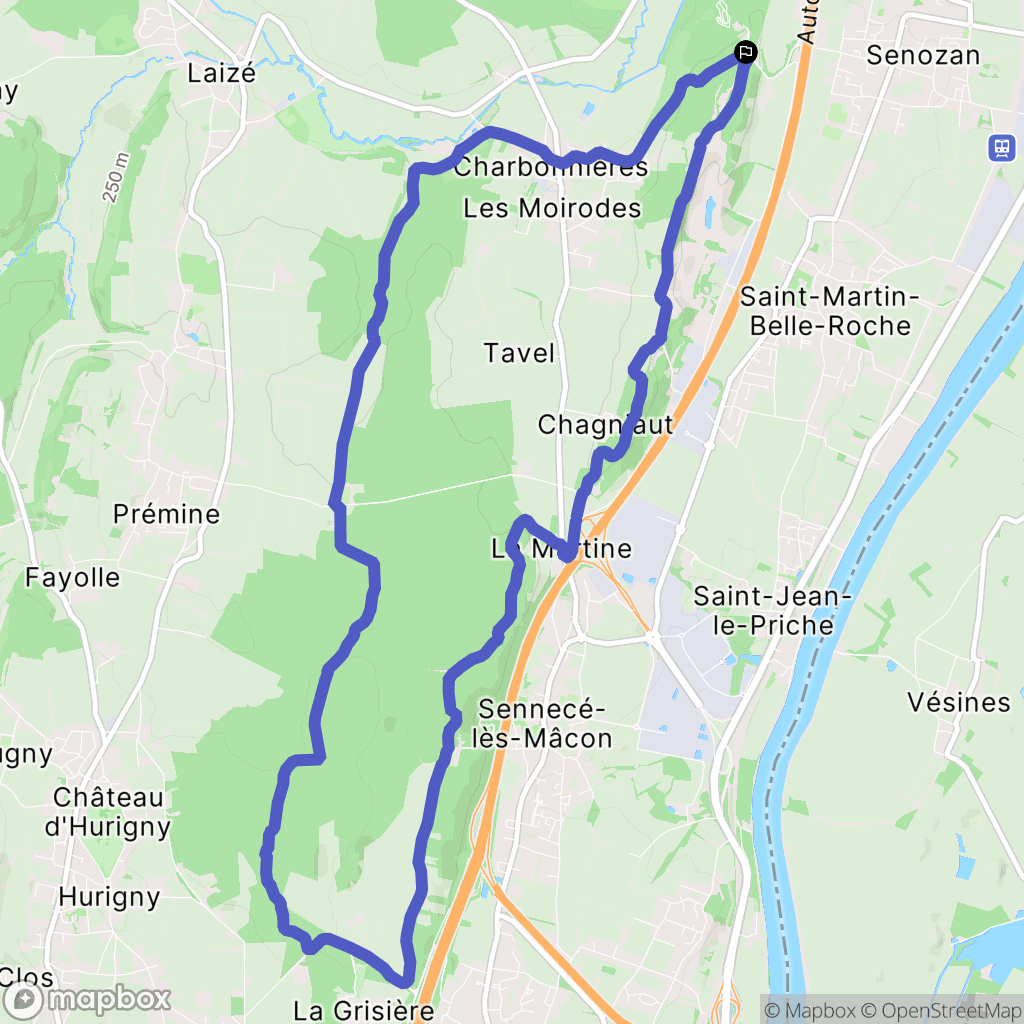 Senozan : carte du parcours de randonnée - France