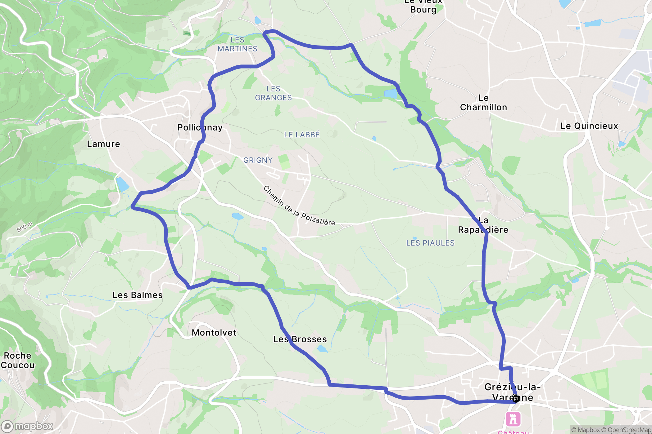 Grézieu-la-Varenne : carte du parcours de randonnée - France