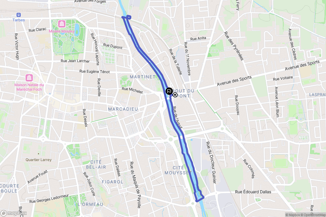 Tarbes : carte du parcours de randonnée - France
