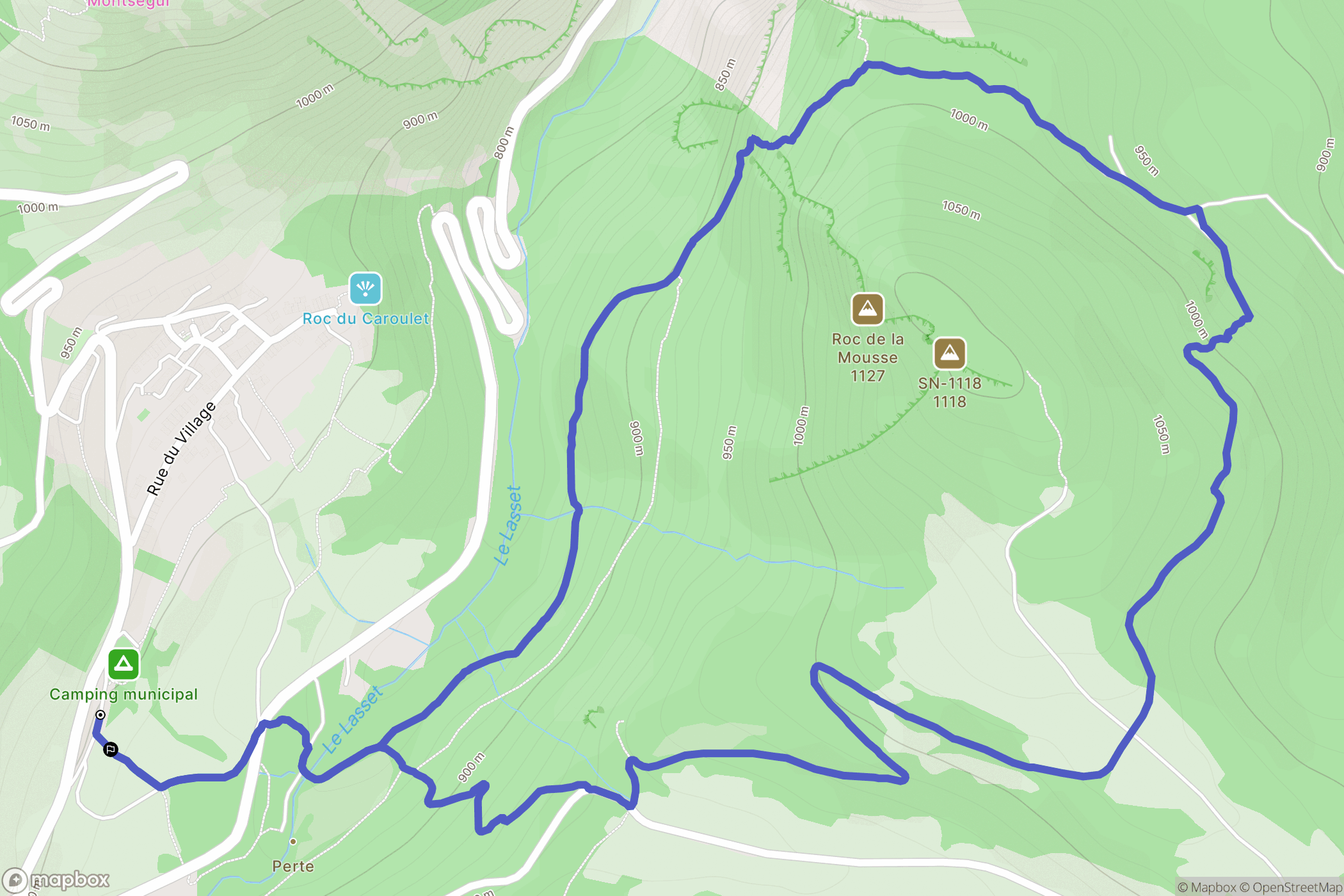 Montségur : carte du parcours de randonnée - France