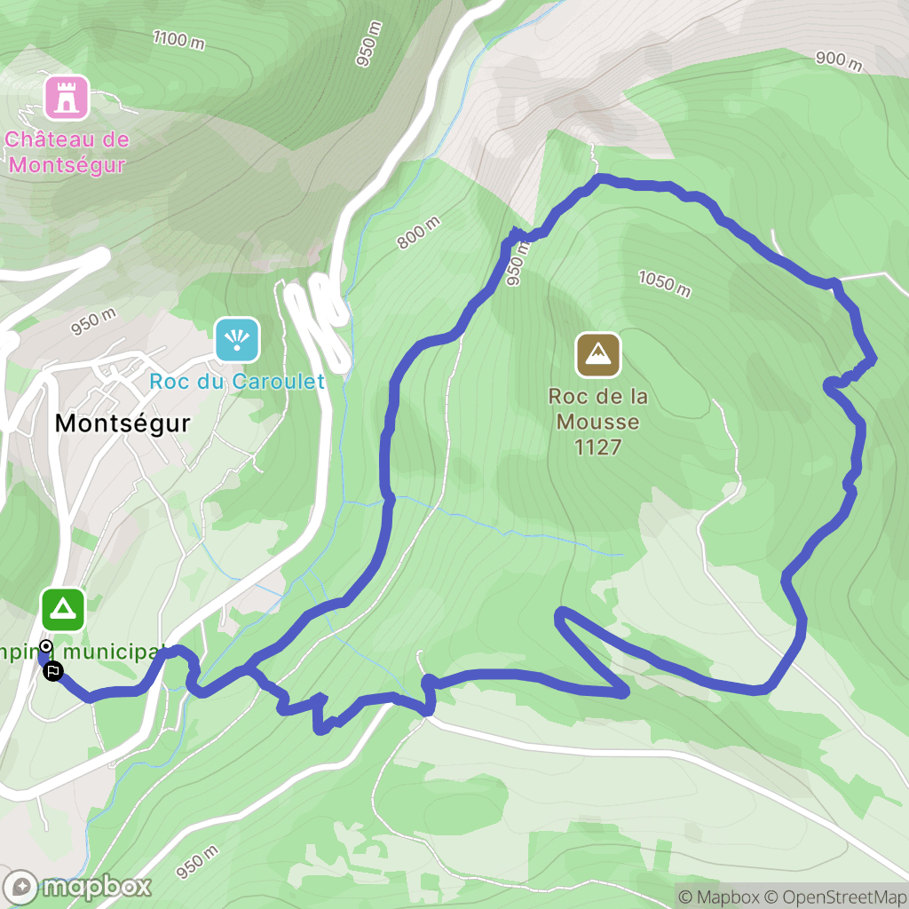 Montségur : carte du parcours de randonnée - France