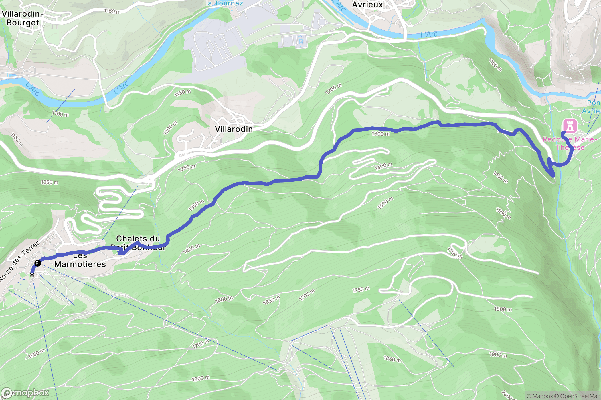 Villarodin-Bourget : carte du parcours de randonnée - France