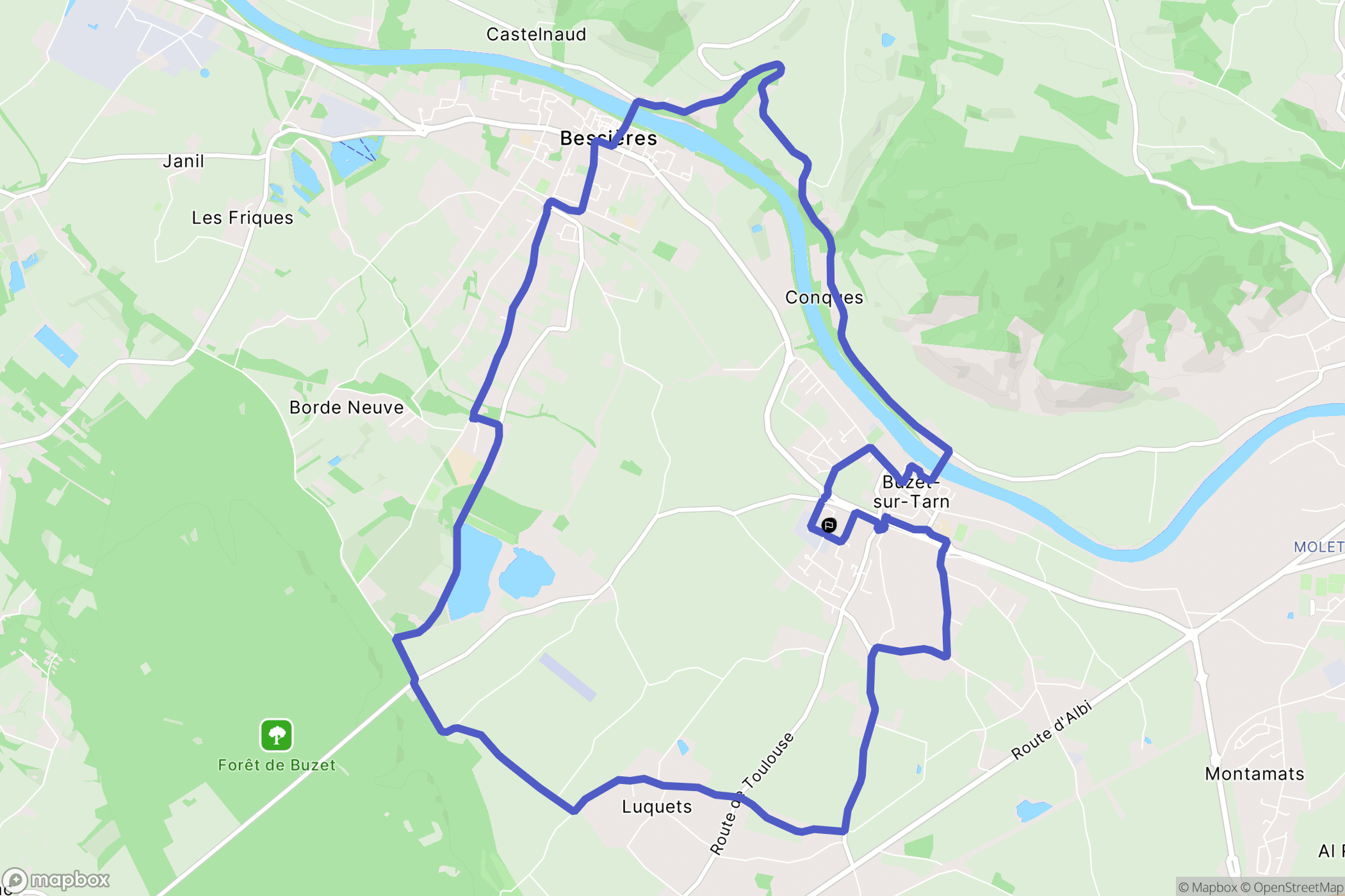 Buzet-sur-Tarn : carte du parcours de randonnée - France