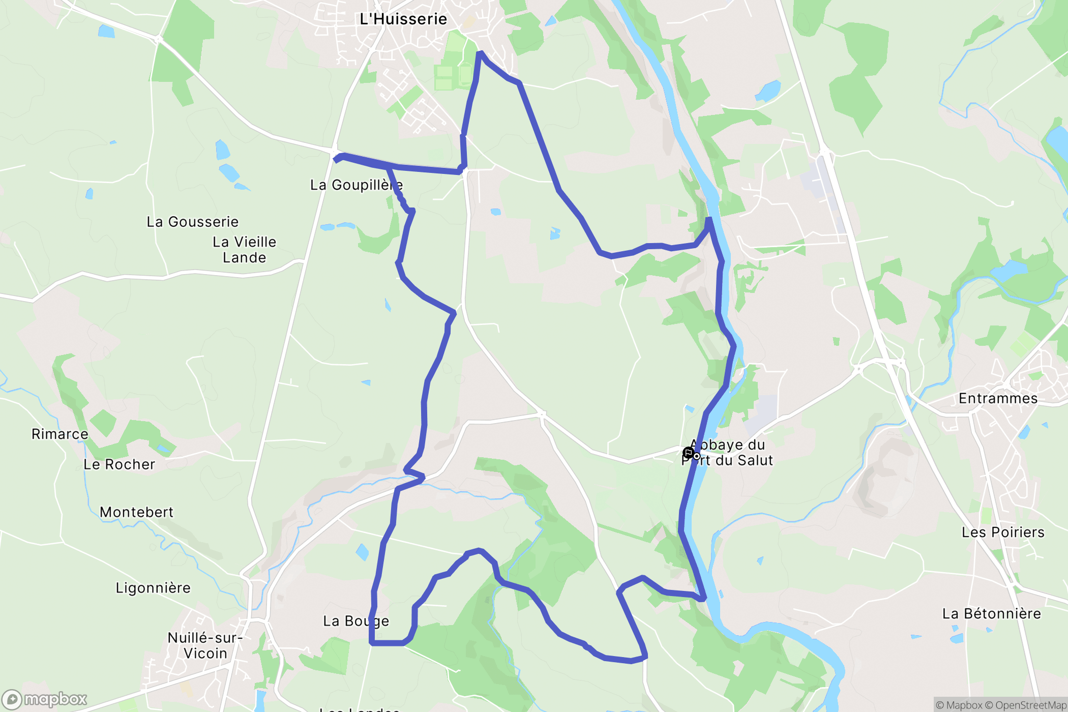 L'Huisserie : carte du parcours de randonnée - France