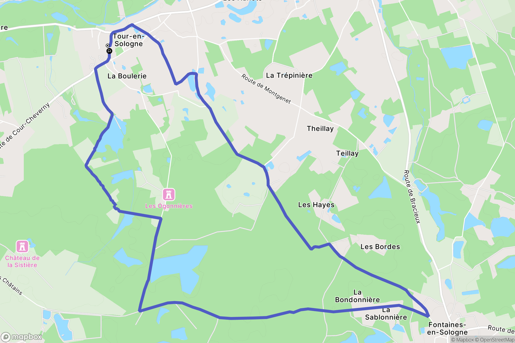 Tour-en-Sologne : carte du parcours de randonnée - France
