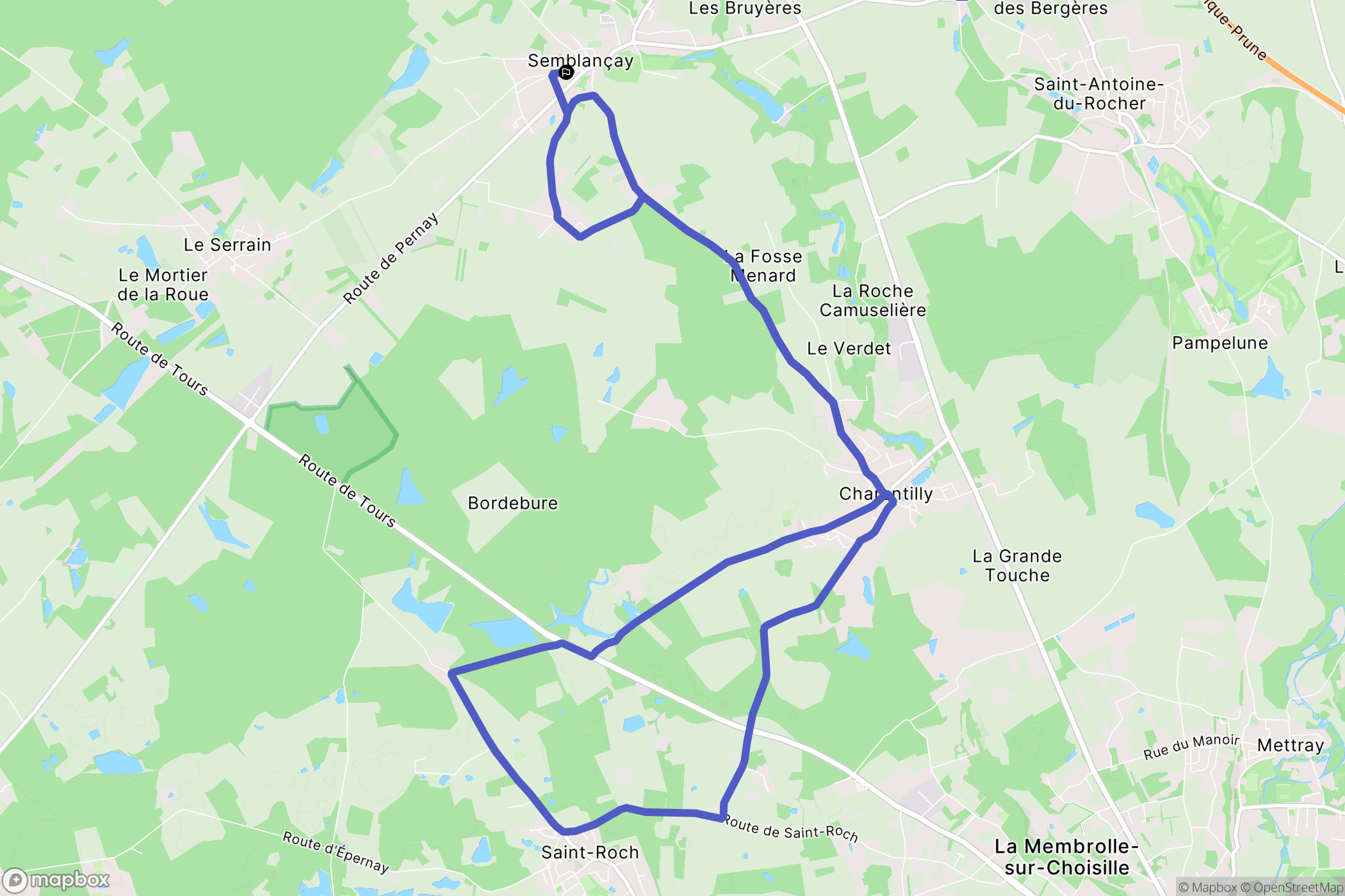 Semblançay : carte du parcours de randonnée - France