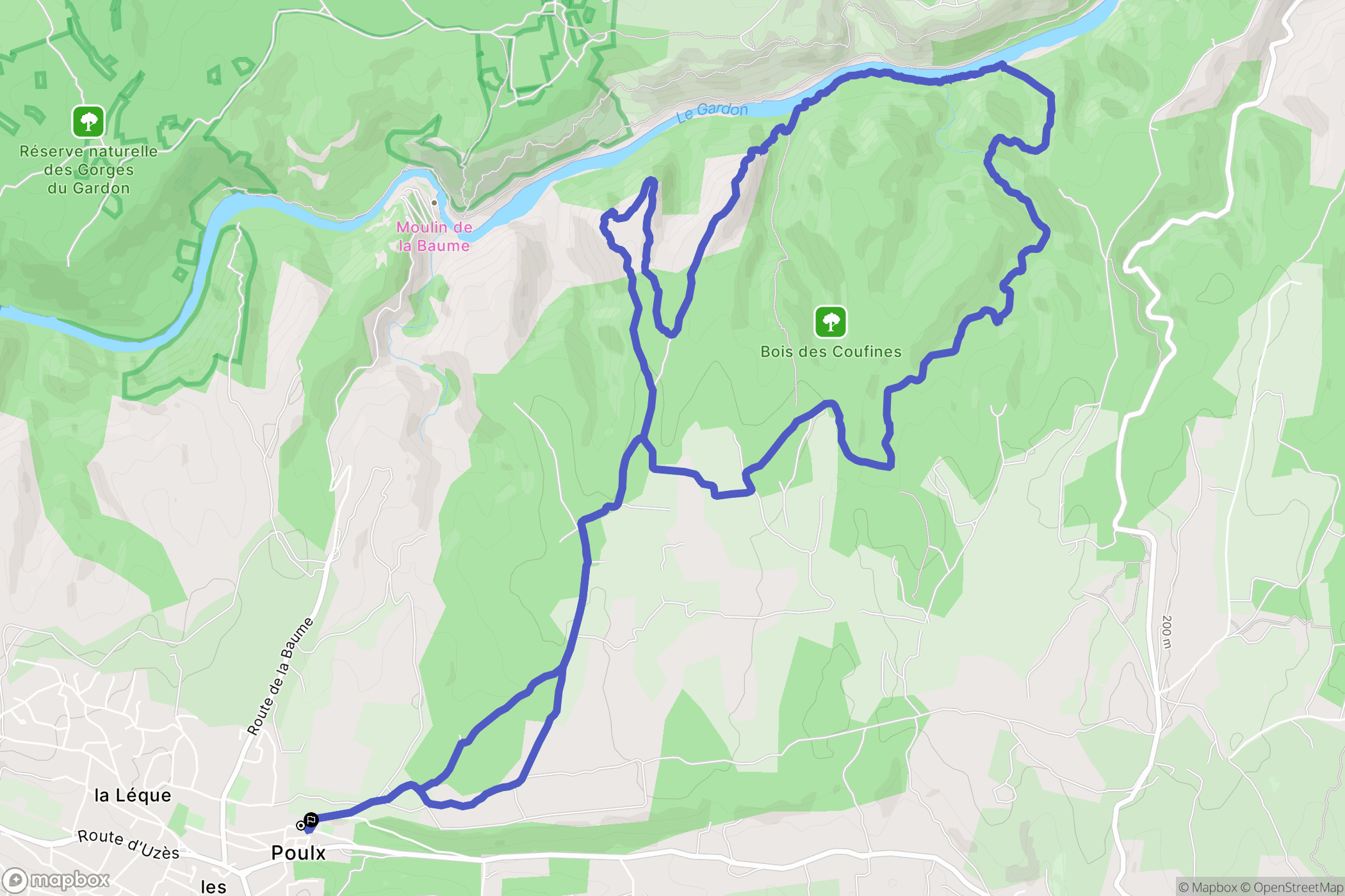 Poulx : carte du parcours de randonnée - France