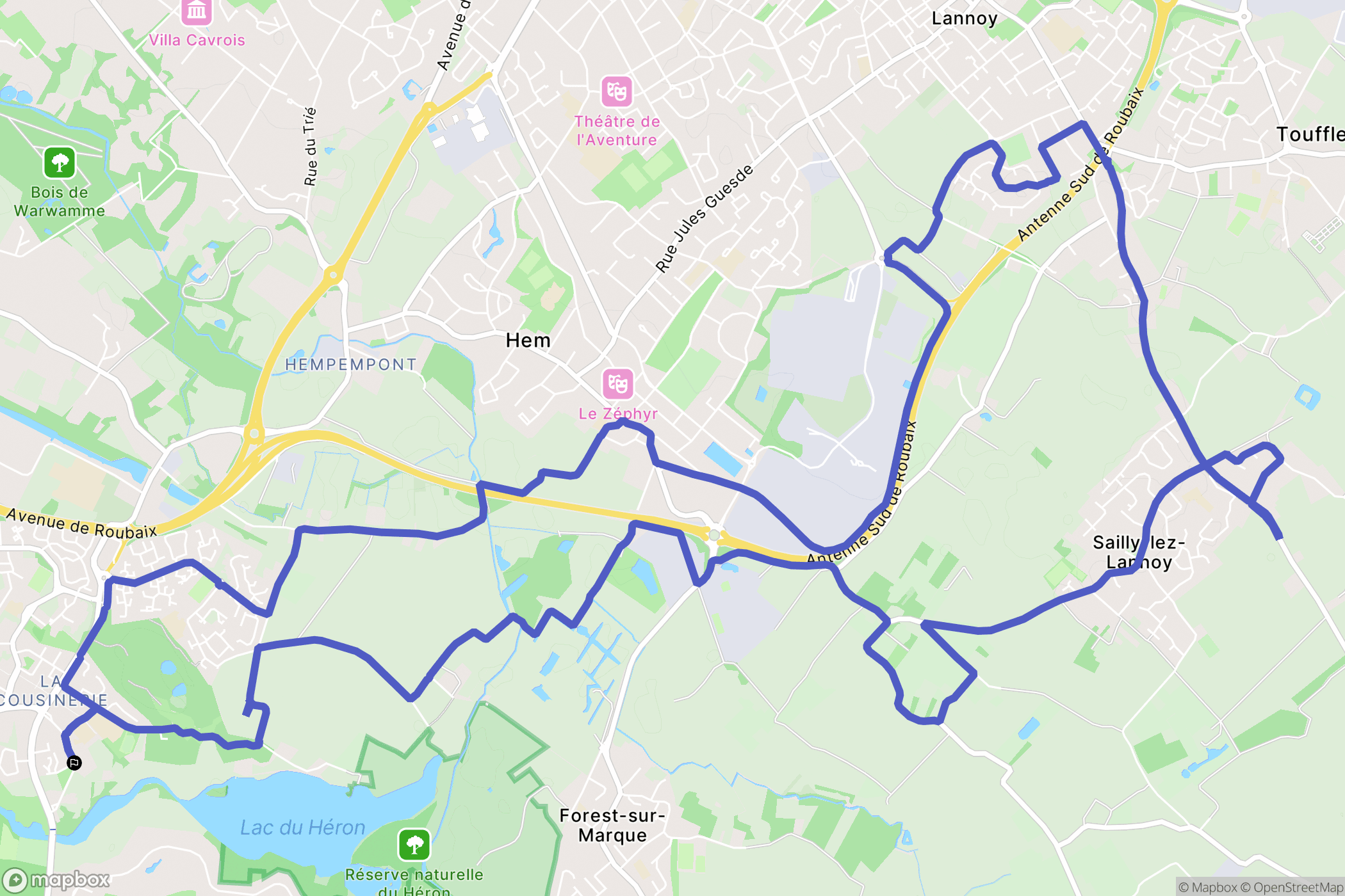 Villeneuve-d'Ascq : carte du parcours de randonnée - France