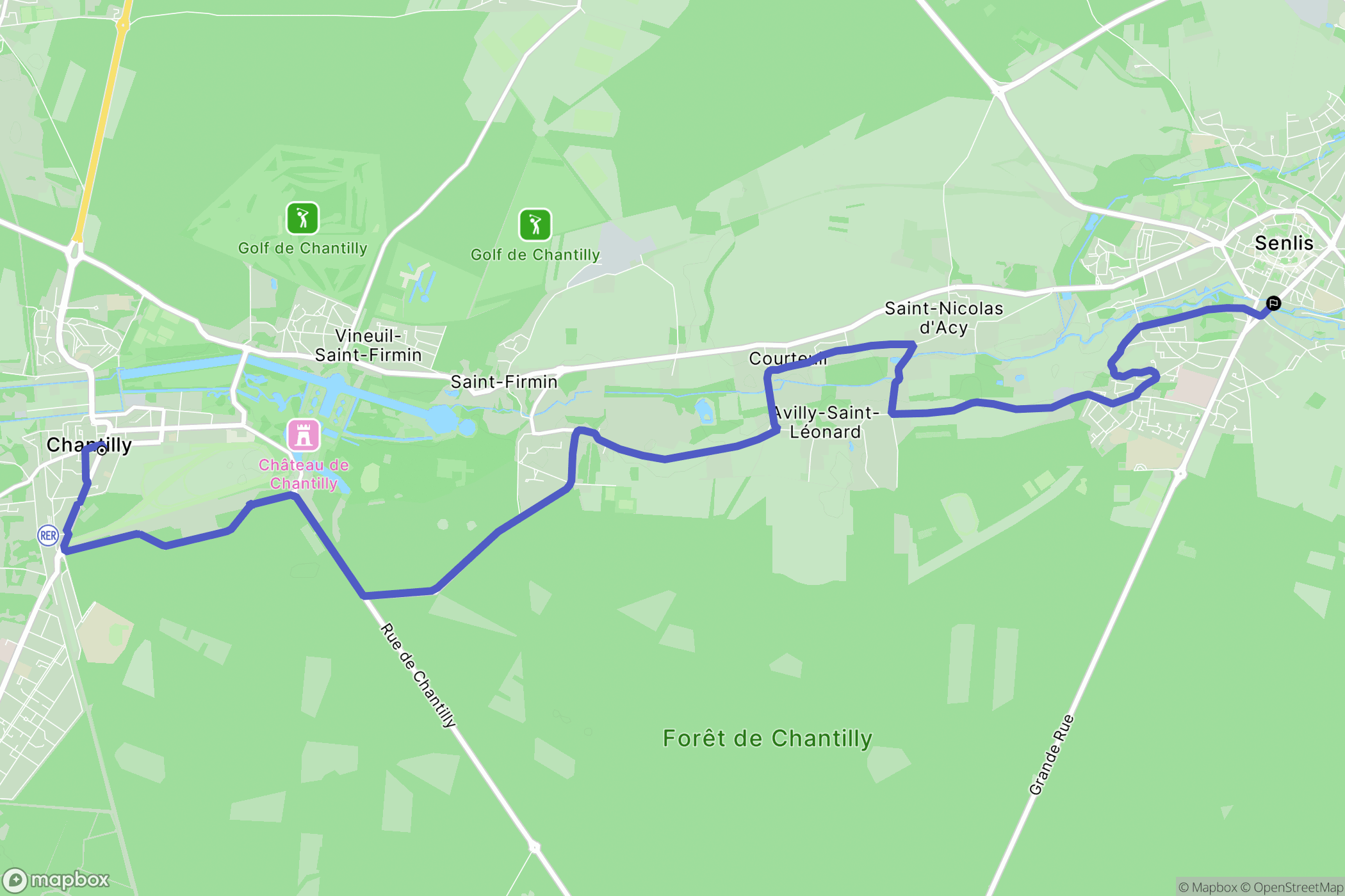 Chantilly : carte du parcours de randonnée - France