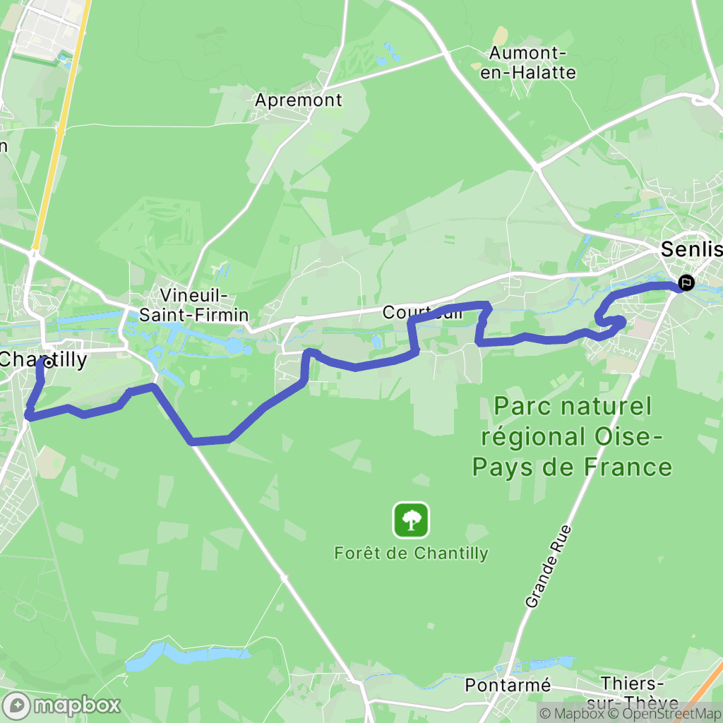 Chantilly : carte du parcours de randonnée - France