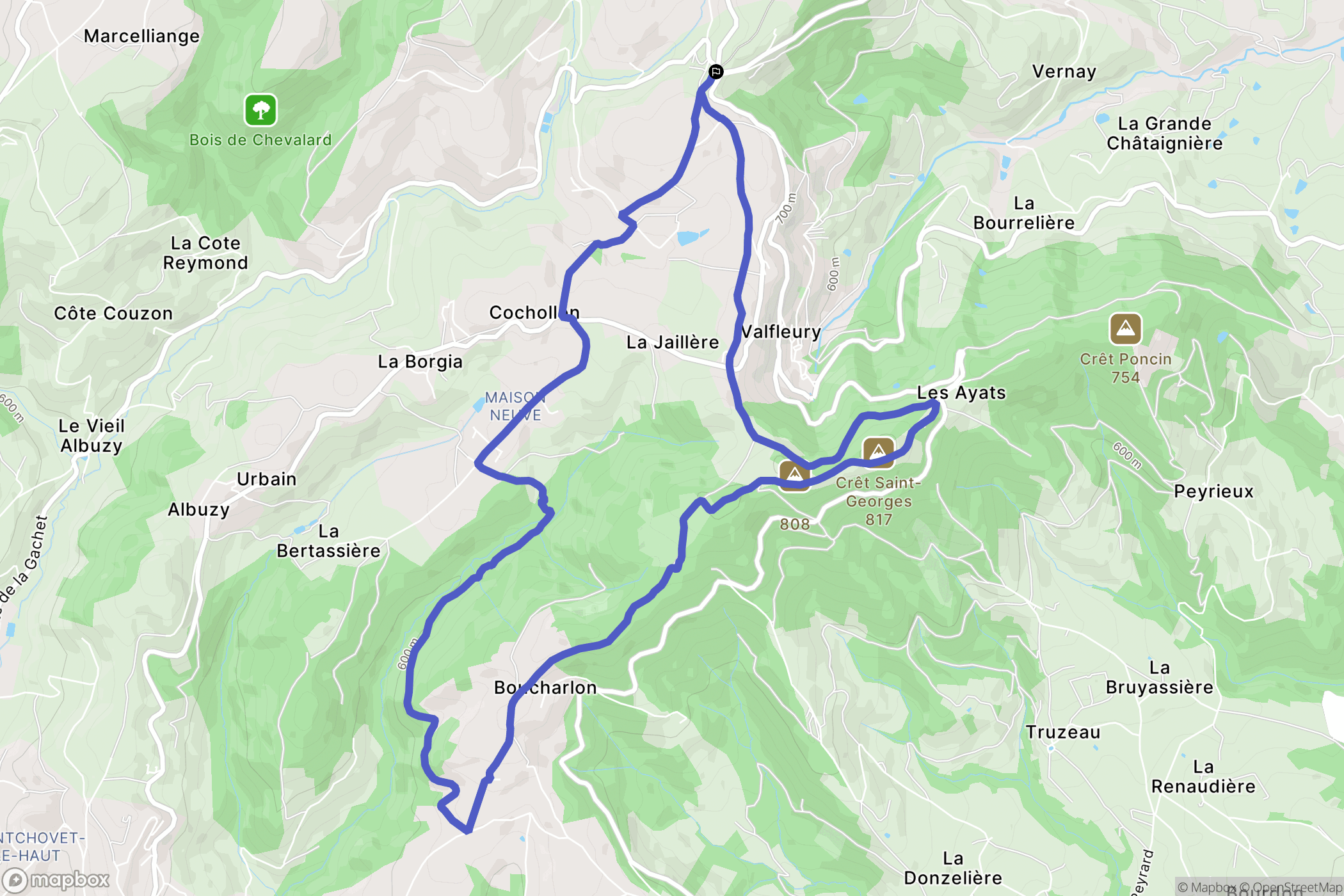 Valfleury : carte du parcours de randonnée - France