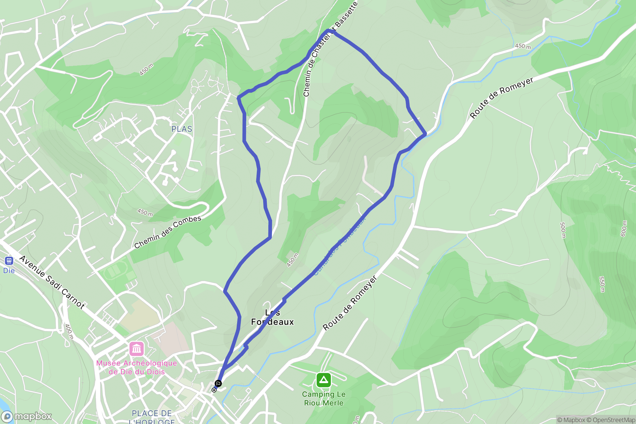 Die : carte du parcours de randonnée - France