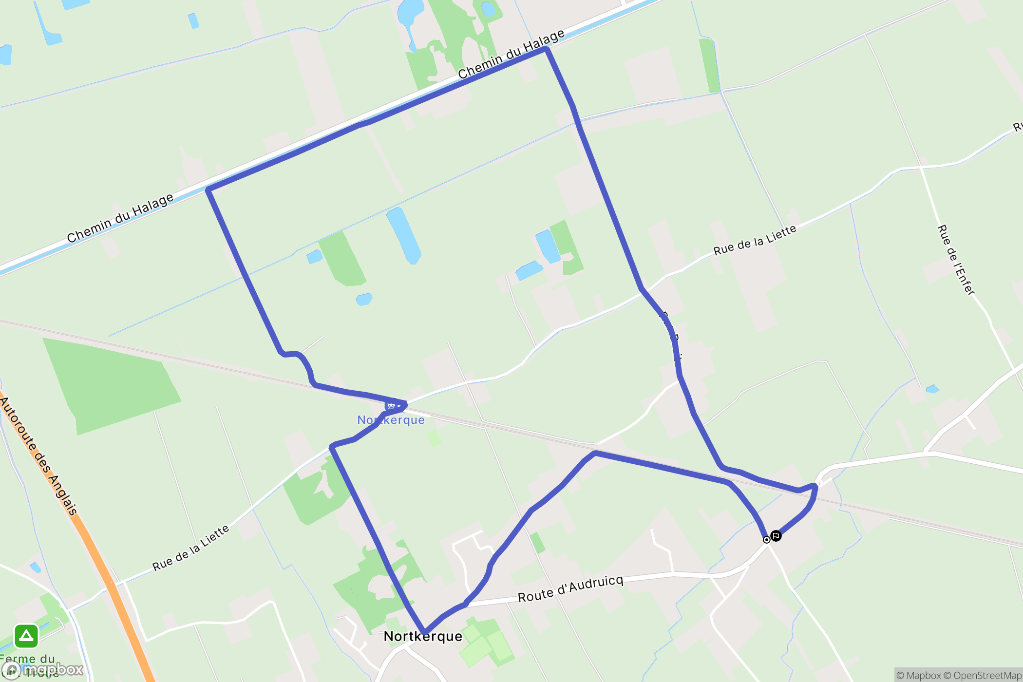 Nortkerque : carte du parcours de randonnée - France