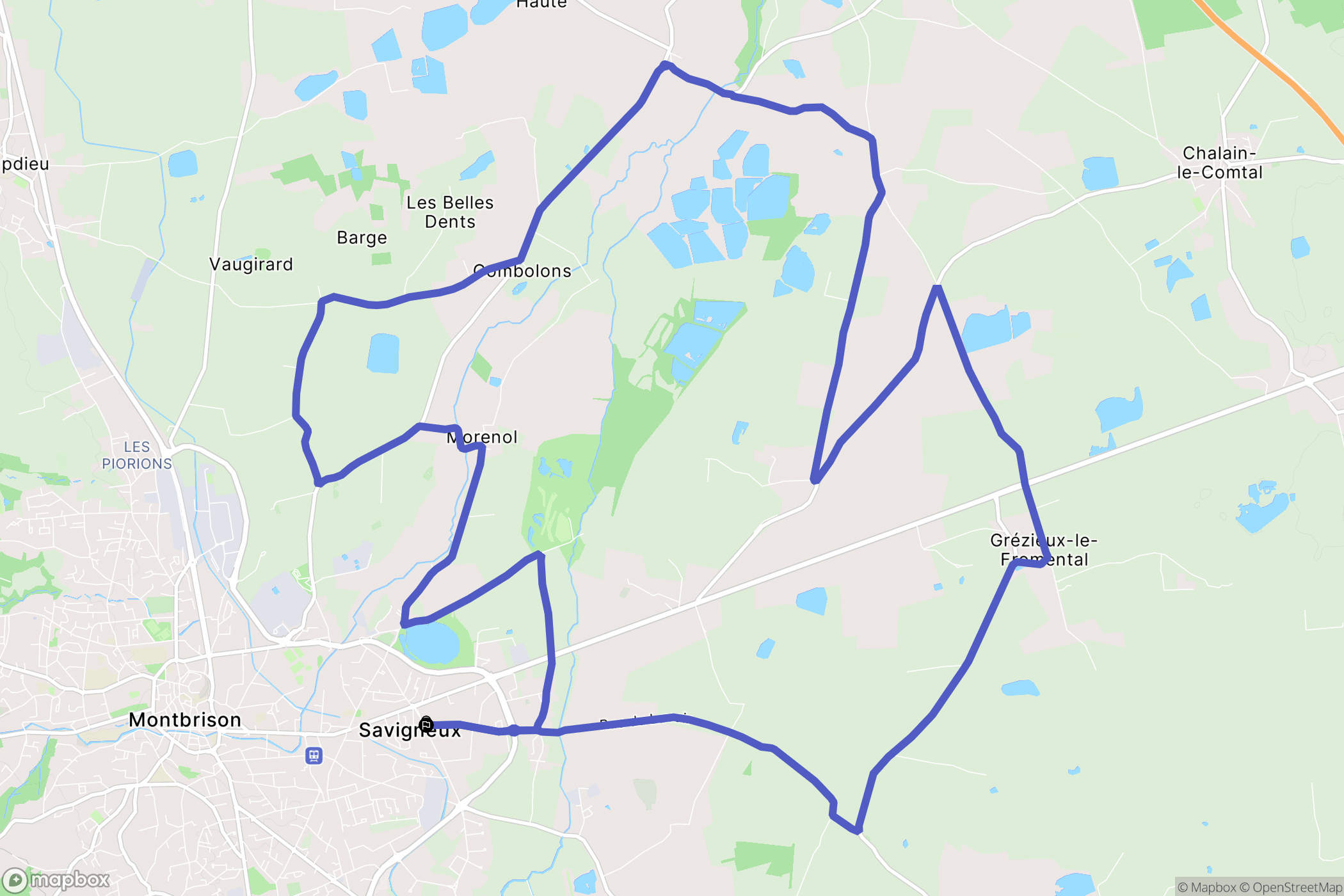 Savigneux : carte du parcours de randonnée - France