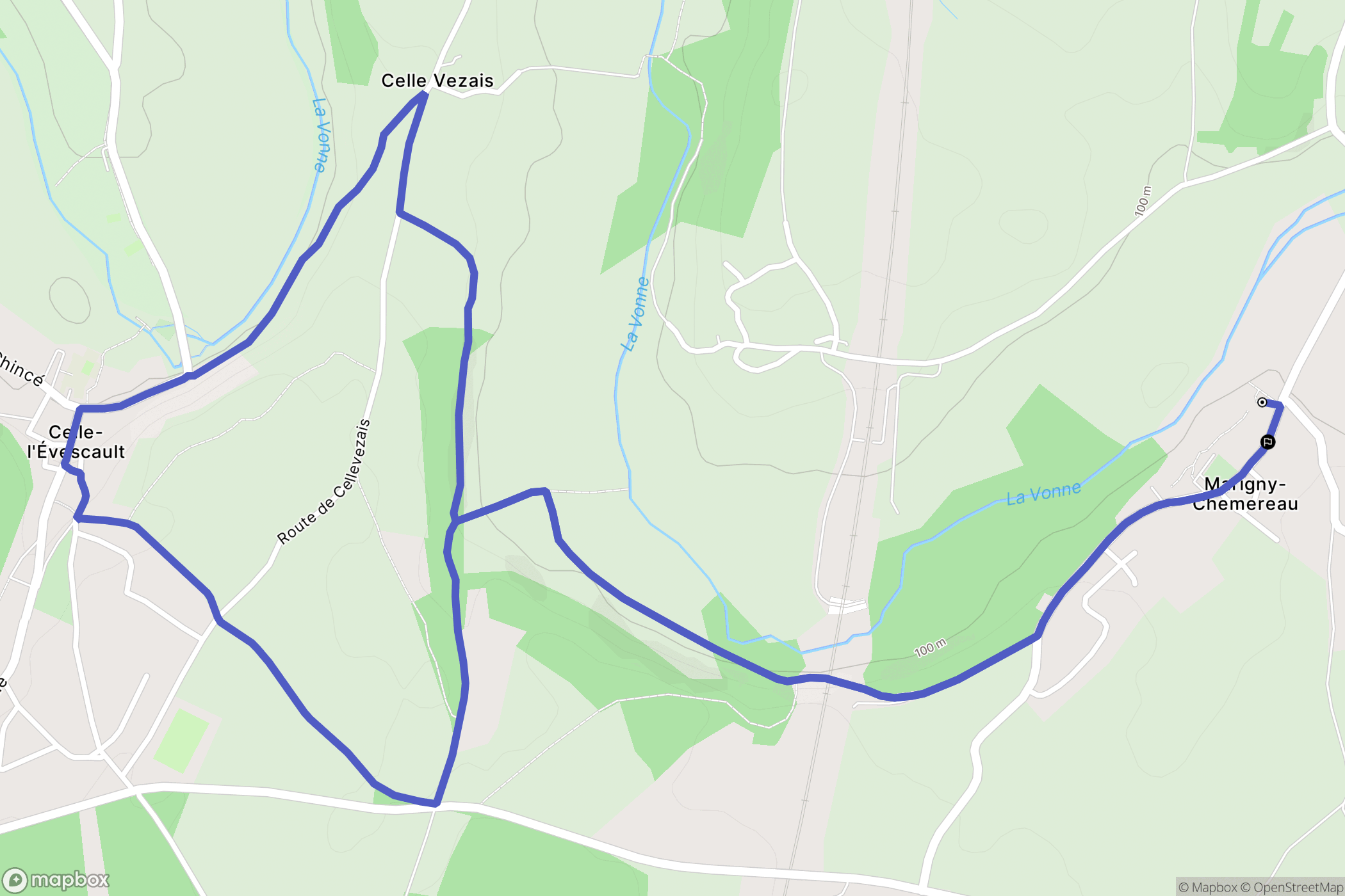 Marigny-Chemereau : carte du parcours de randonnée - France