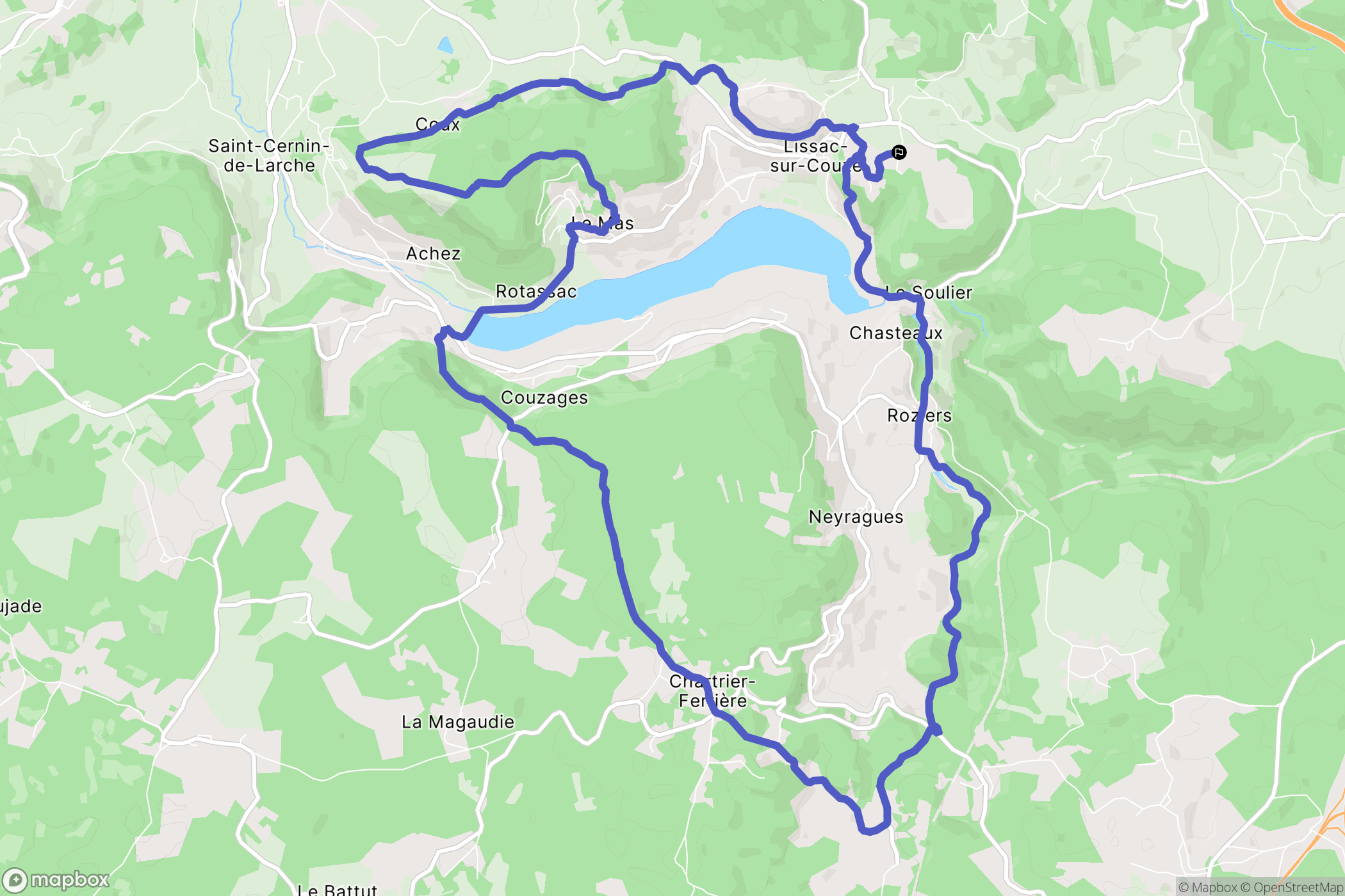 Lissac-sur-Couze : carte du parcours de randonnée - France