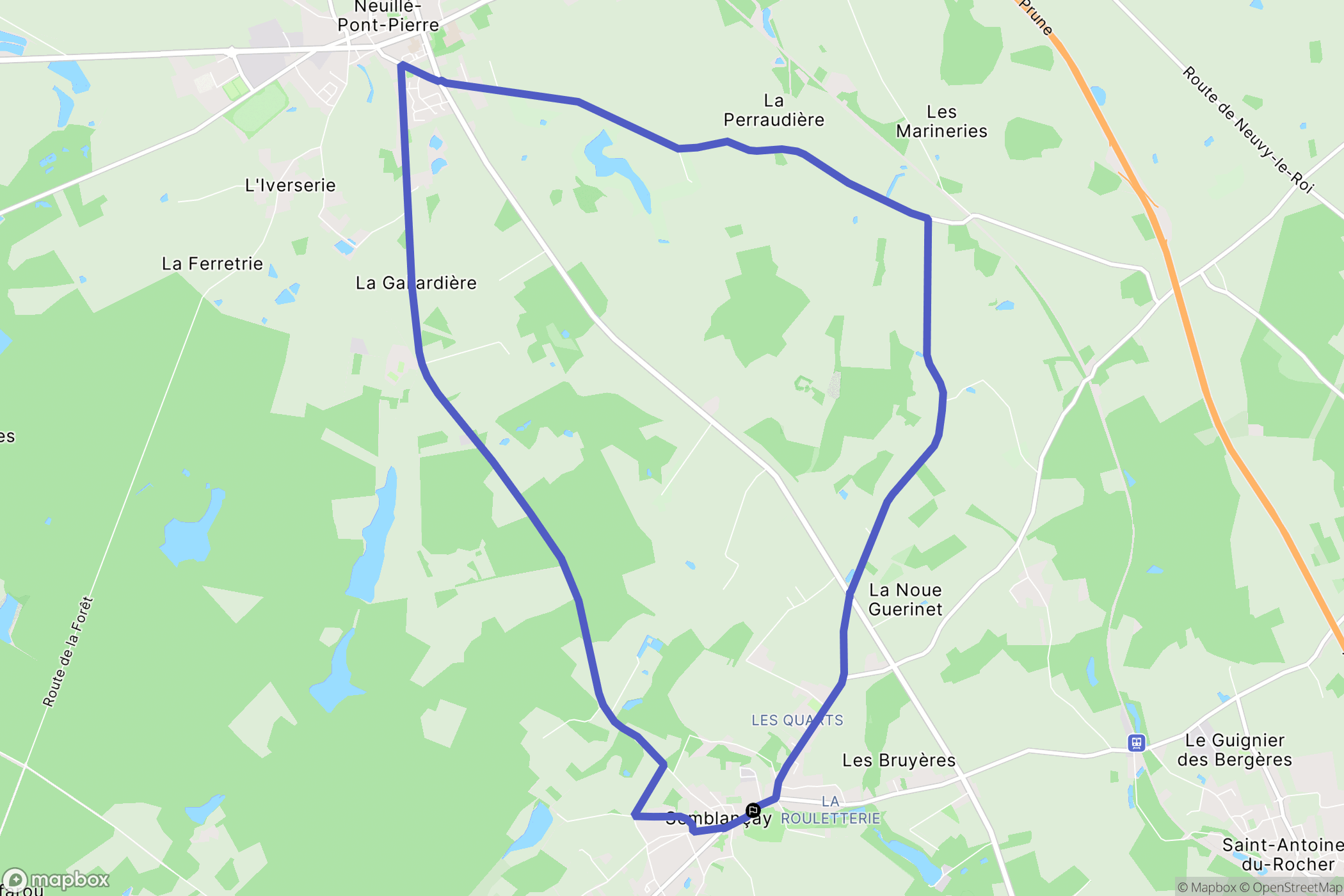 Semblançay : carte du parcours de randonnée - France