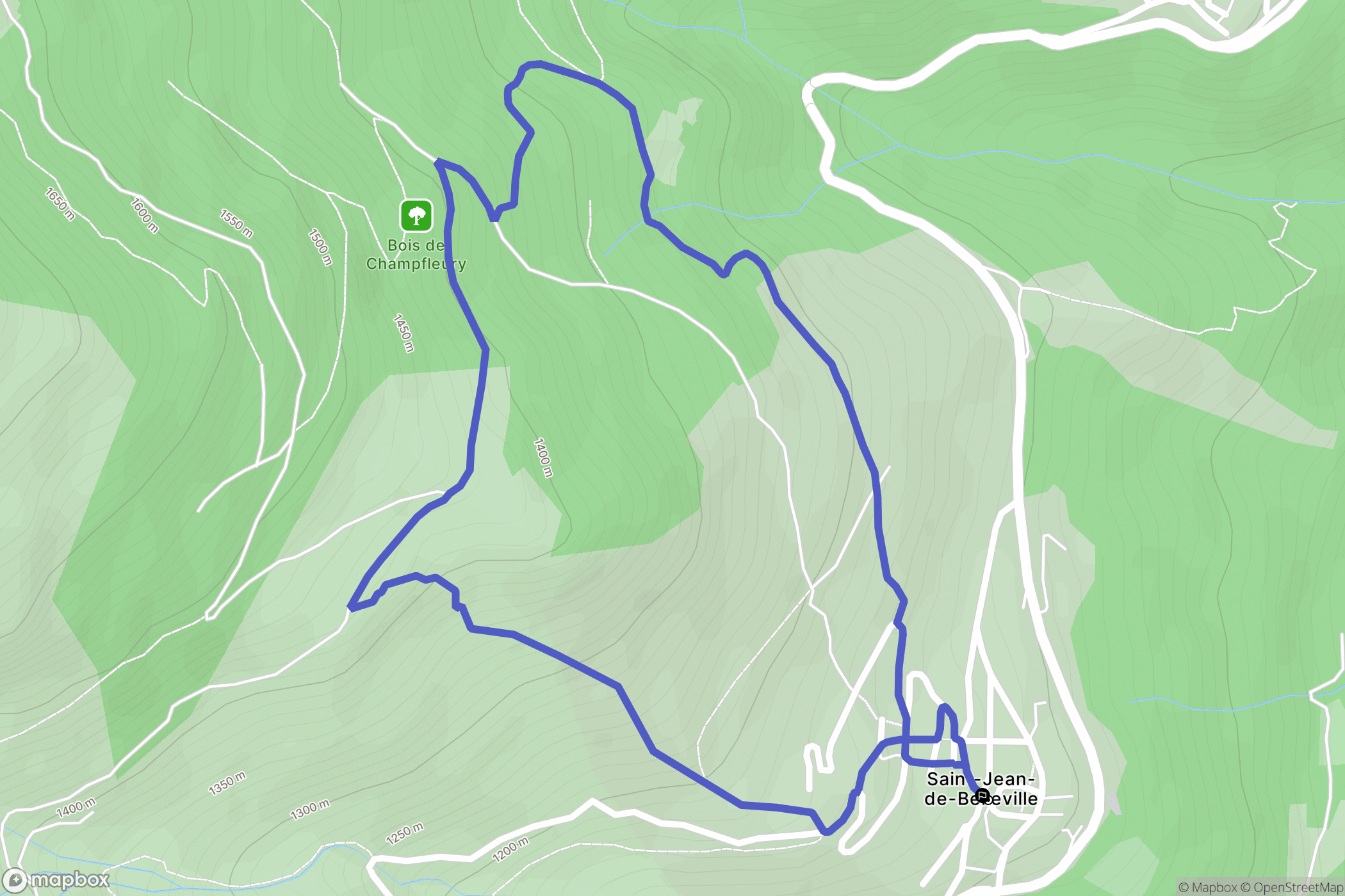 Les Belleville : carte du parcours de randonnée - France