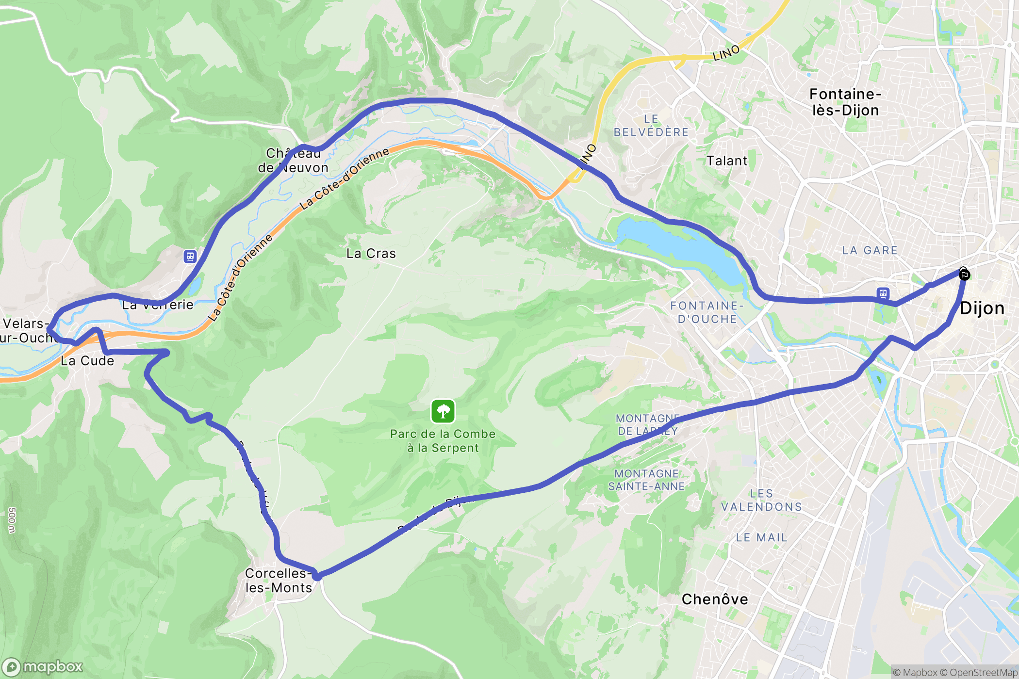 Dijon : carte du parcours de randonnée - France