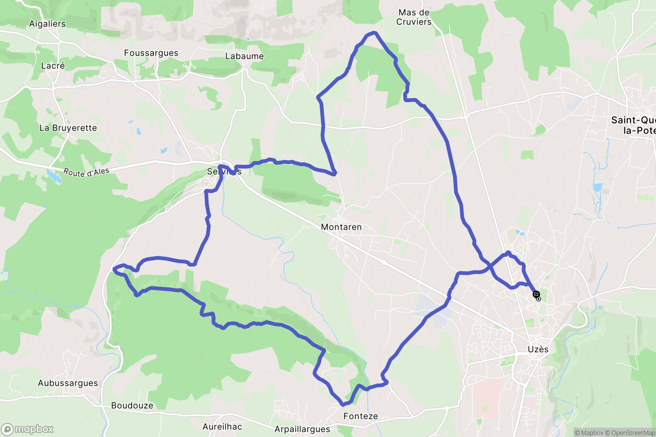 Uzès : carte du parcours de randonnée - France
