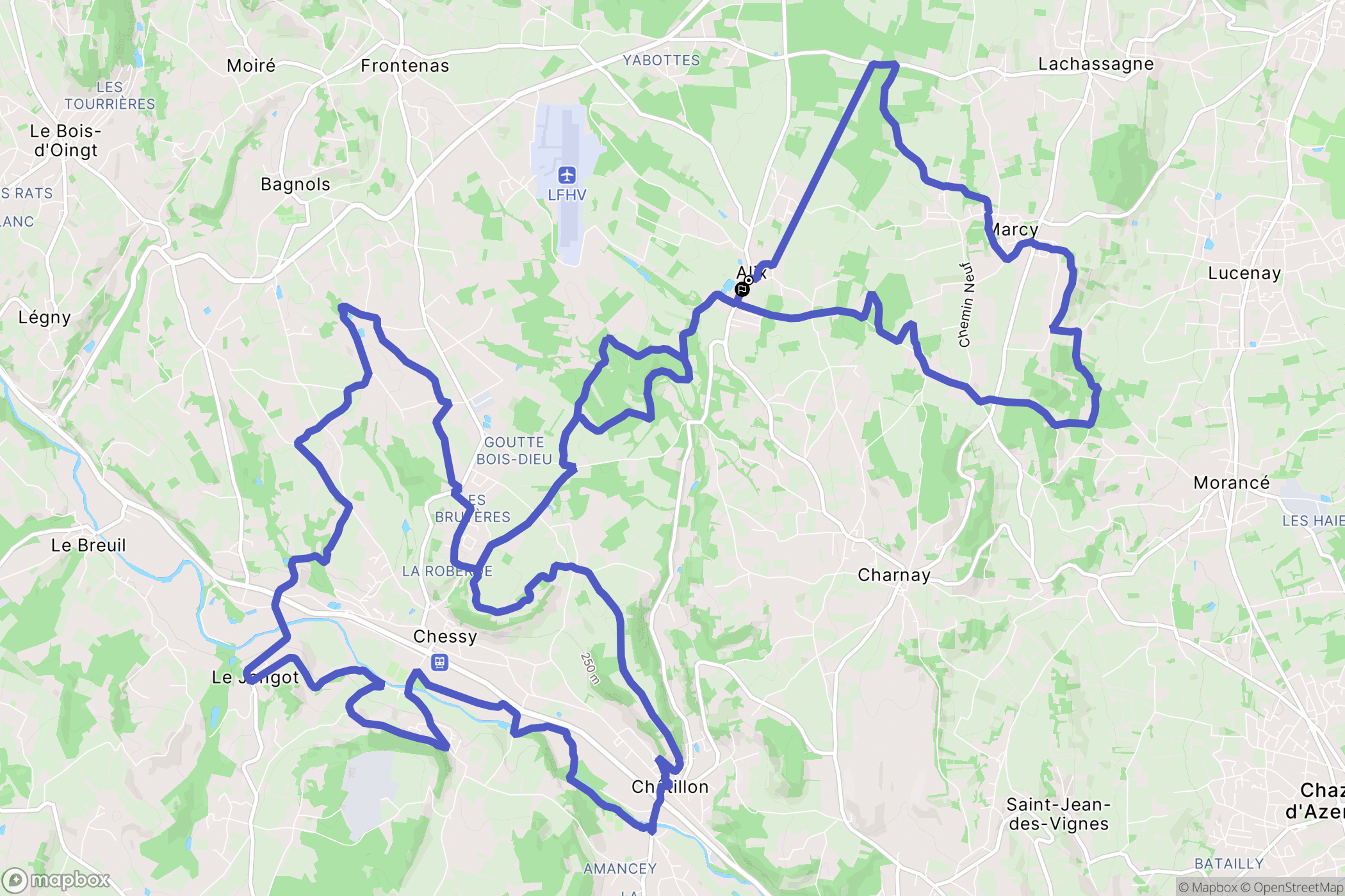 Alix : carte du parcours de randonnée - France
